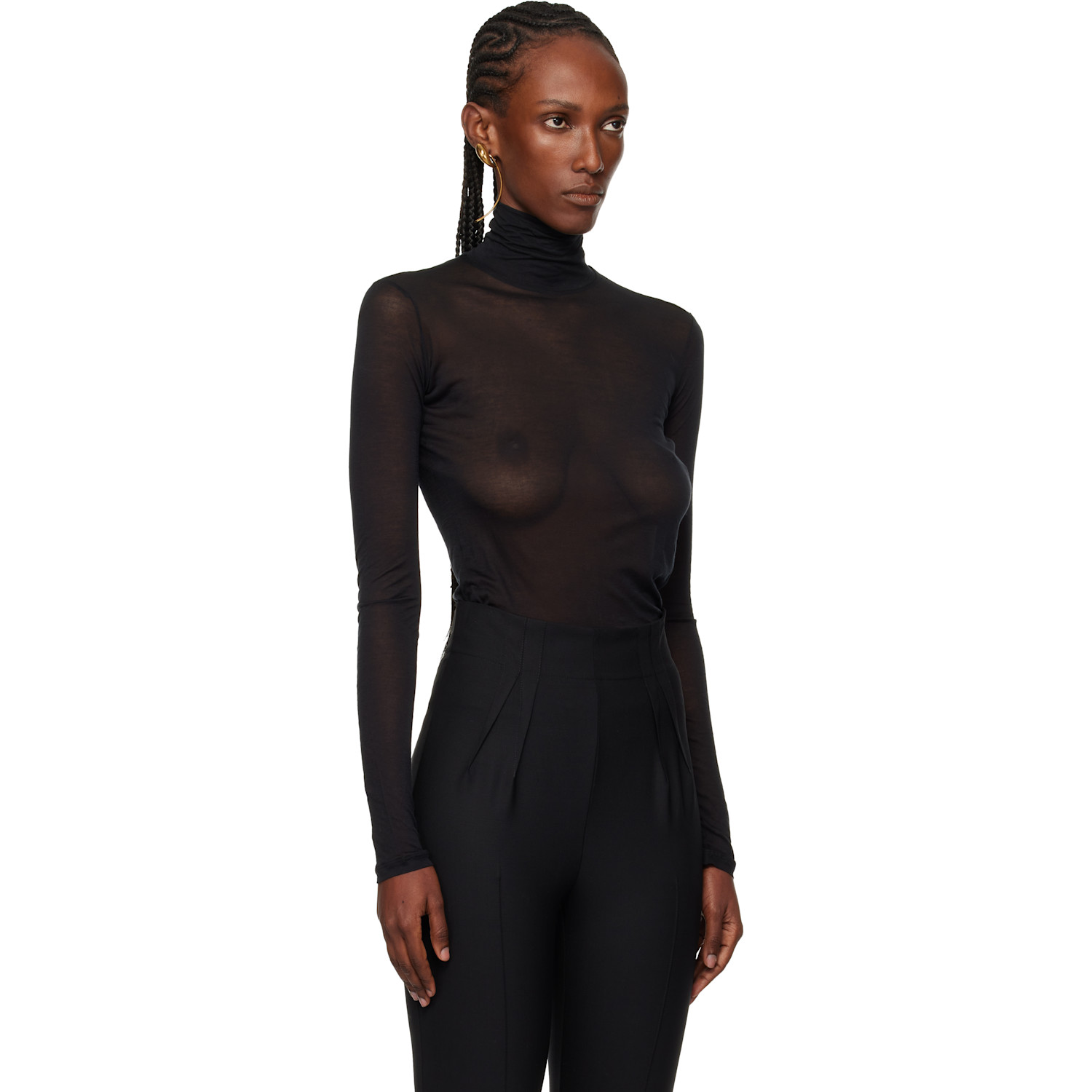  Mugler Black Turtleneck Top 