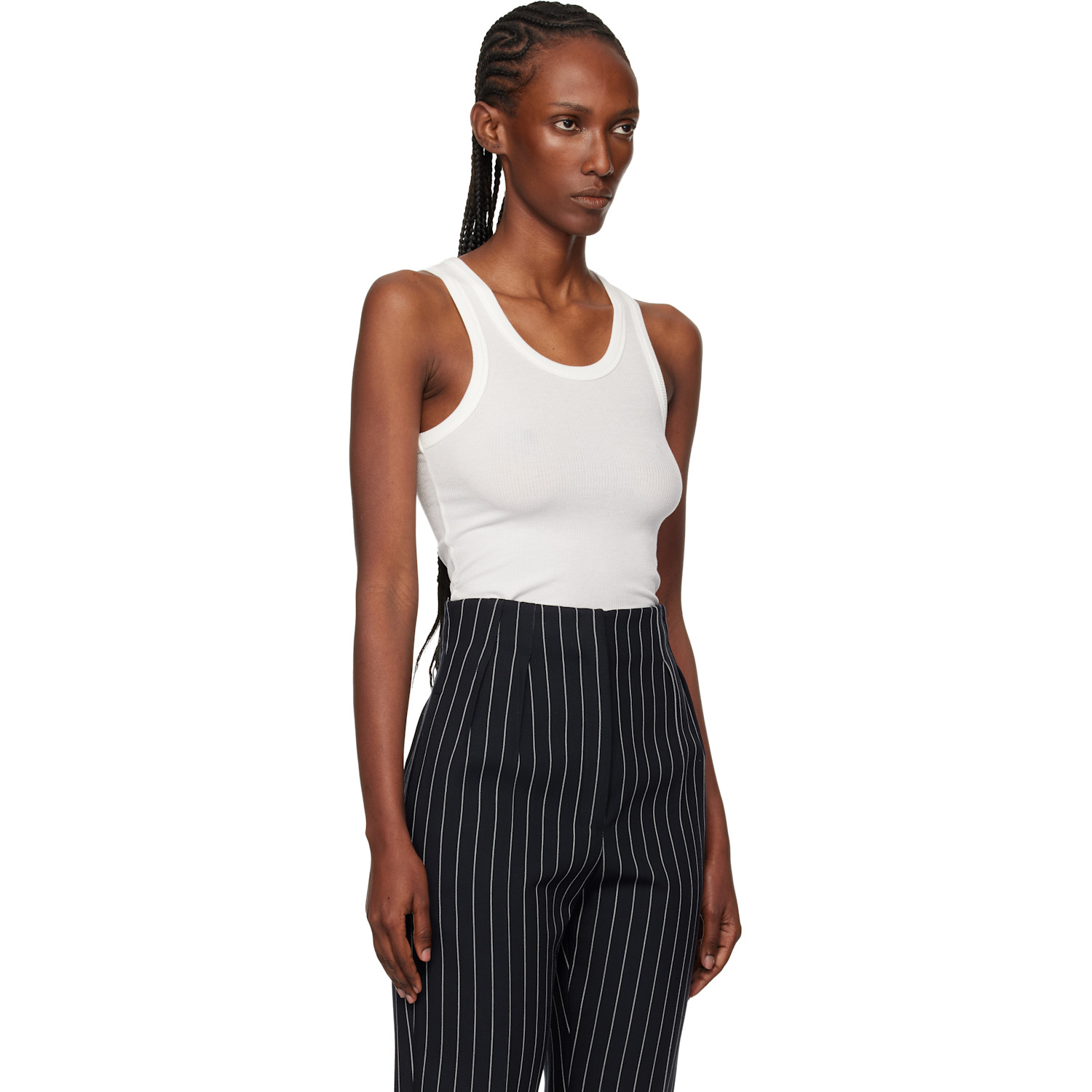  Mugler White Ribbed Tank Top 