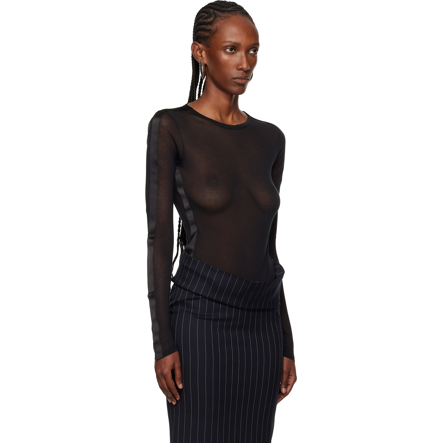  Mugler Black Tuxedo Bodysuit 