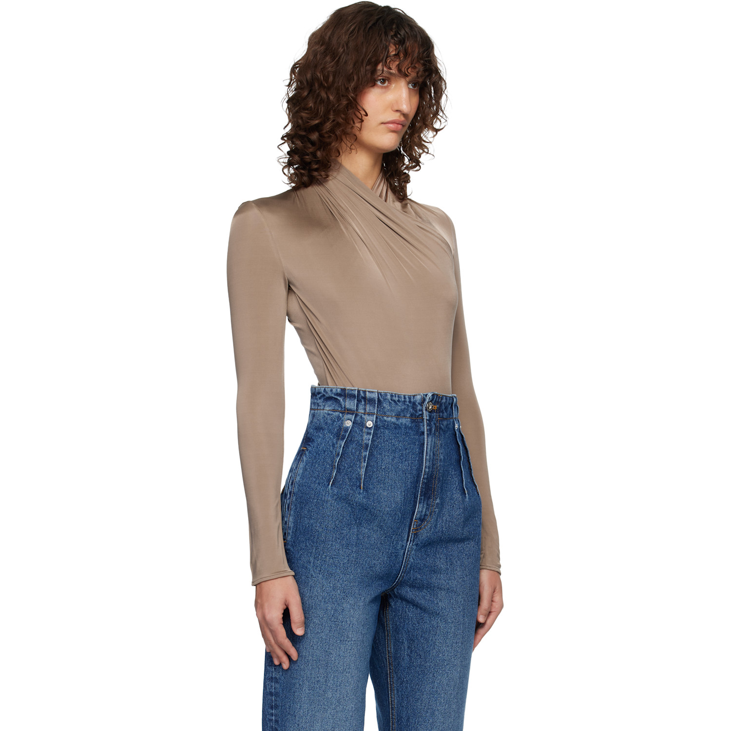  Mugler Brown Scarf Bodysuit 