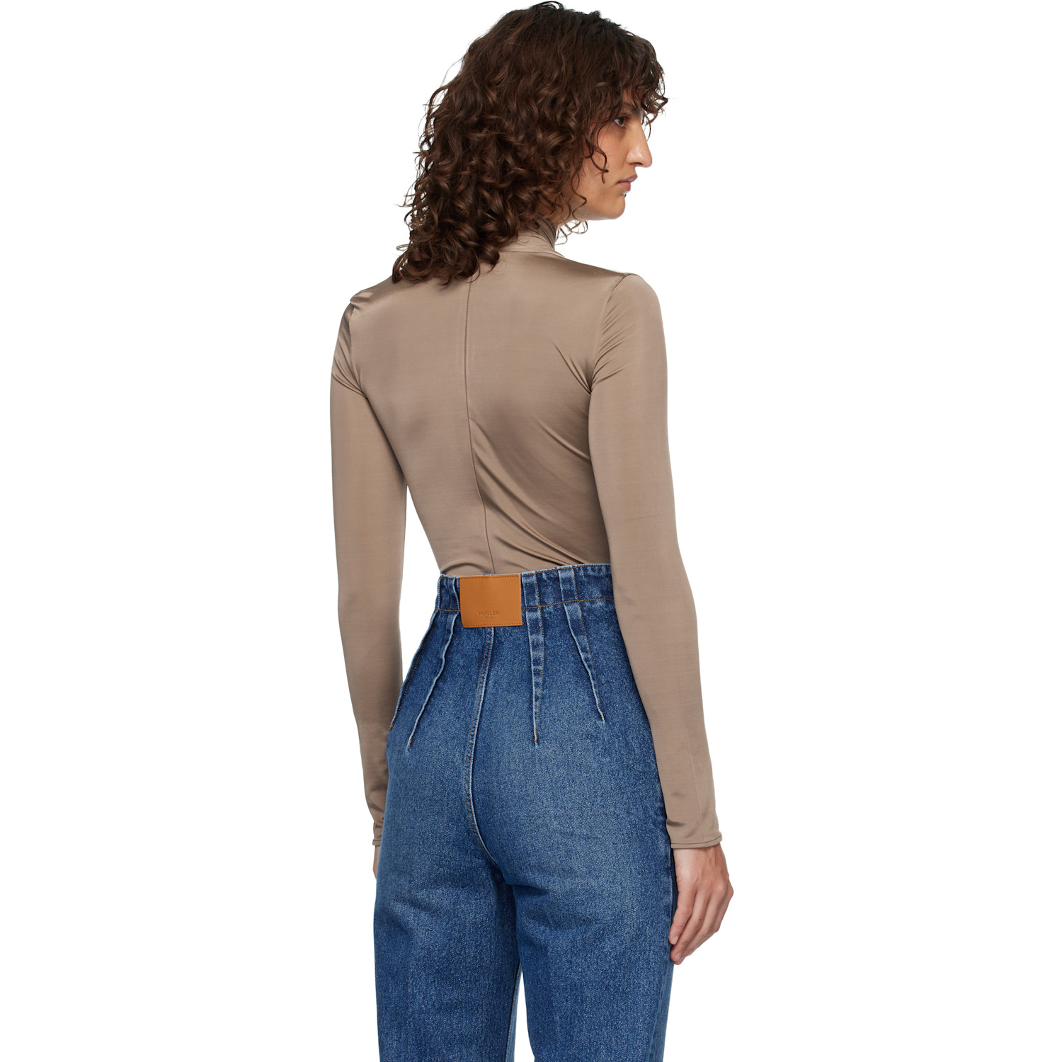  Mugler Brown Scarf Bodysuit 