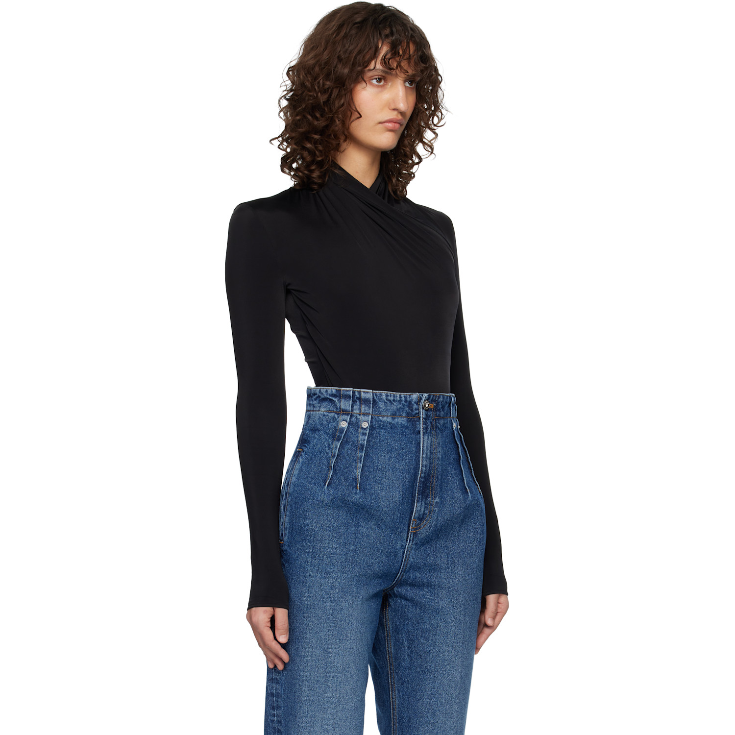  Mugler Black Scarf Bodysuit 