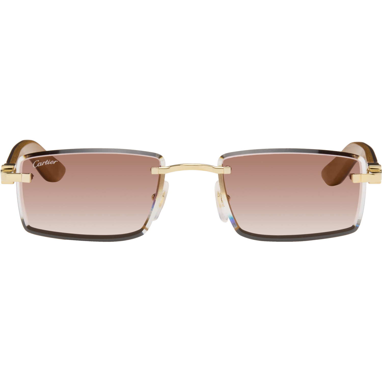Cartier Gold & Brown 'Elongated C de Cartier' Sunglasses