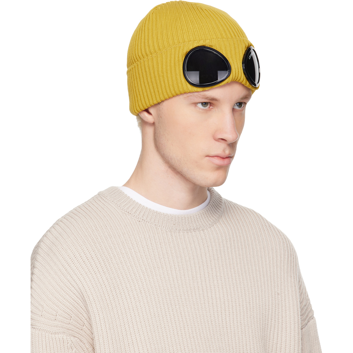  C.p. Company Yellow Cotton Goggle Beanie 