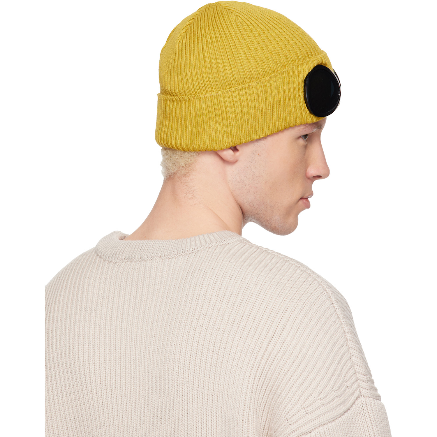  C.p. Company Yellow Cotton Goggle Beanie 