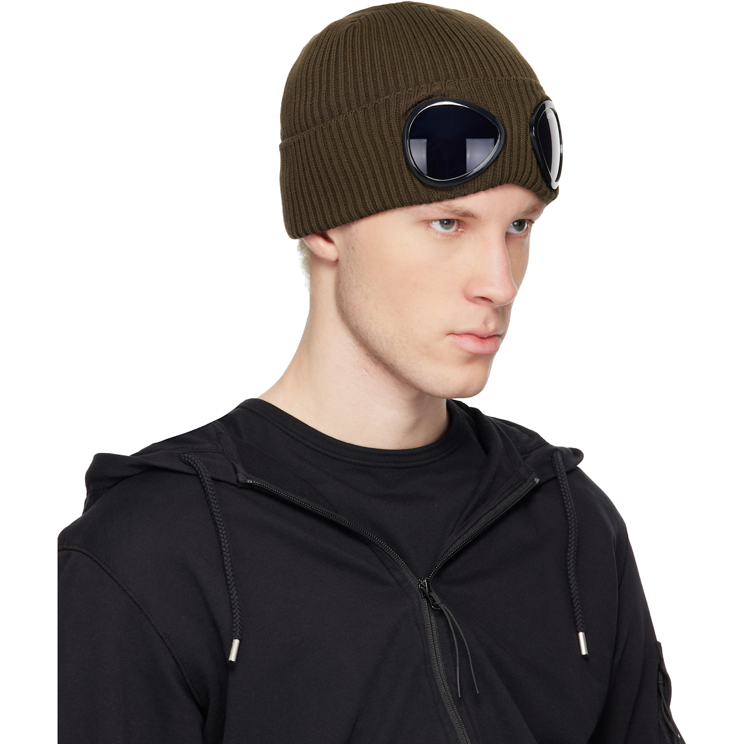  C.p. Company Khaki Cotton Goggle Beanie 