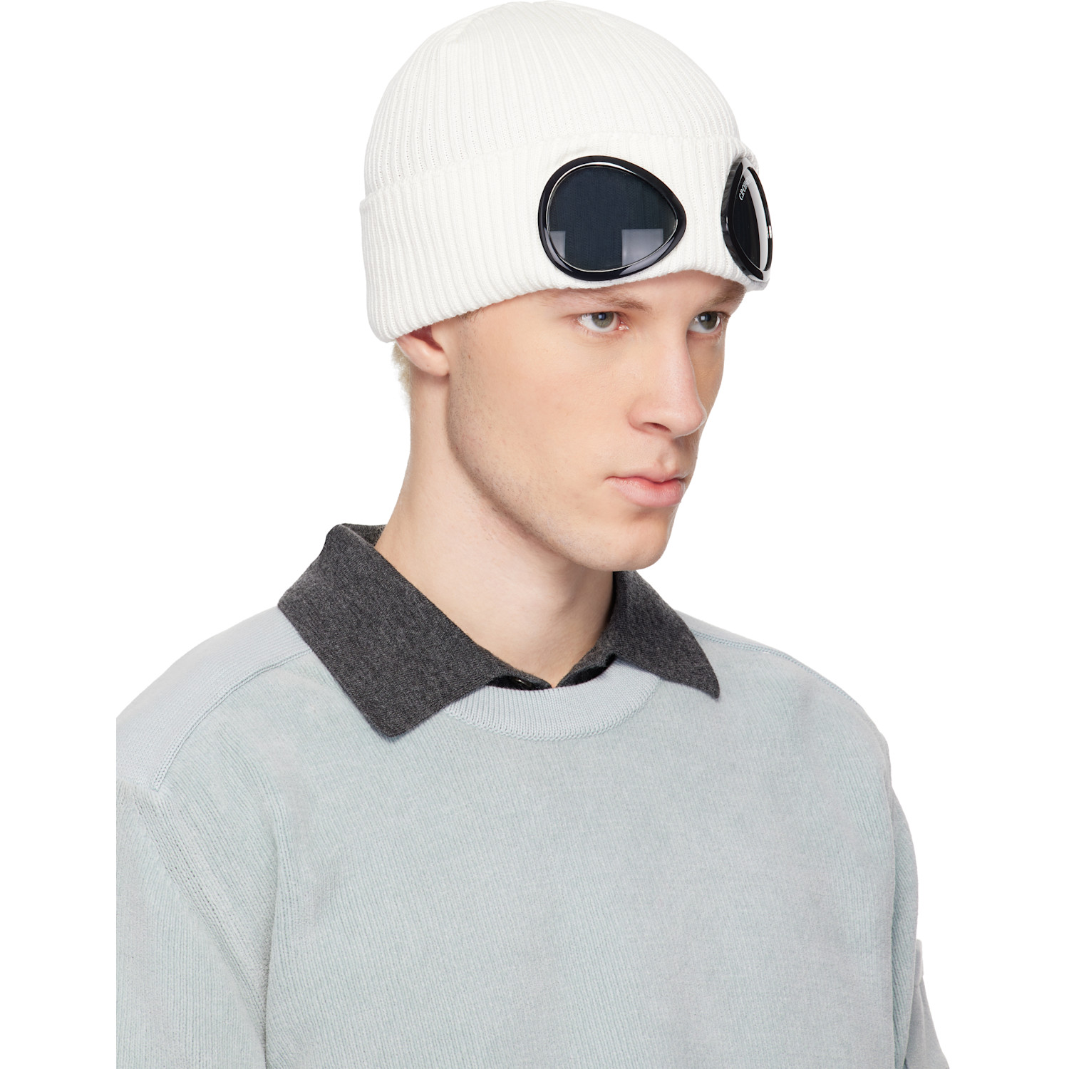 C.p. Company Off-white Cotton Goggle Beanie 