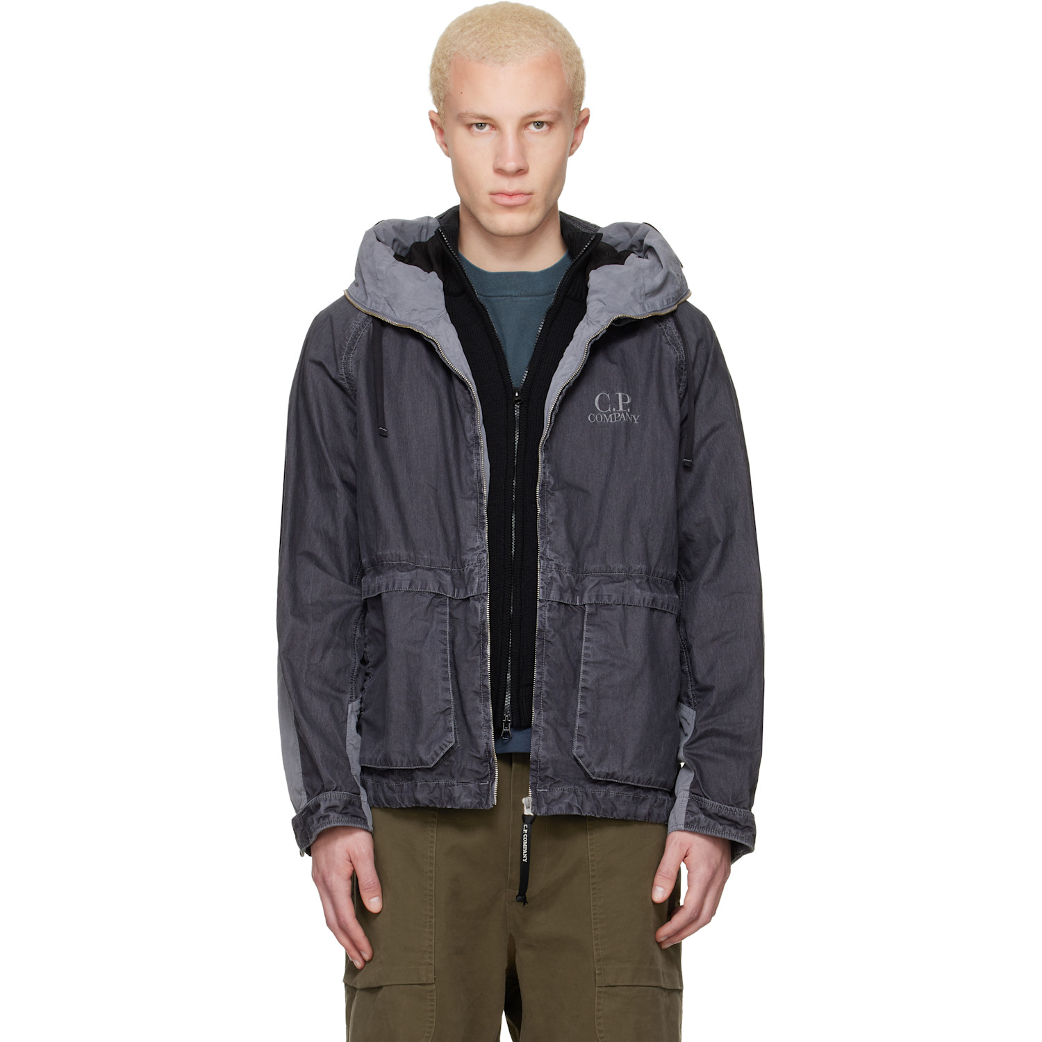 C.P. Company ribbed-knit panel quilted hooded jacket | Smart Closet