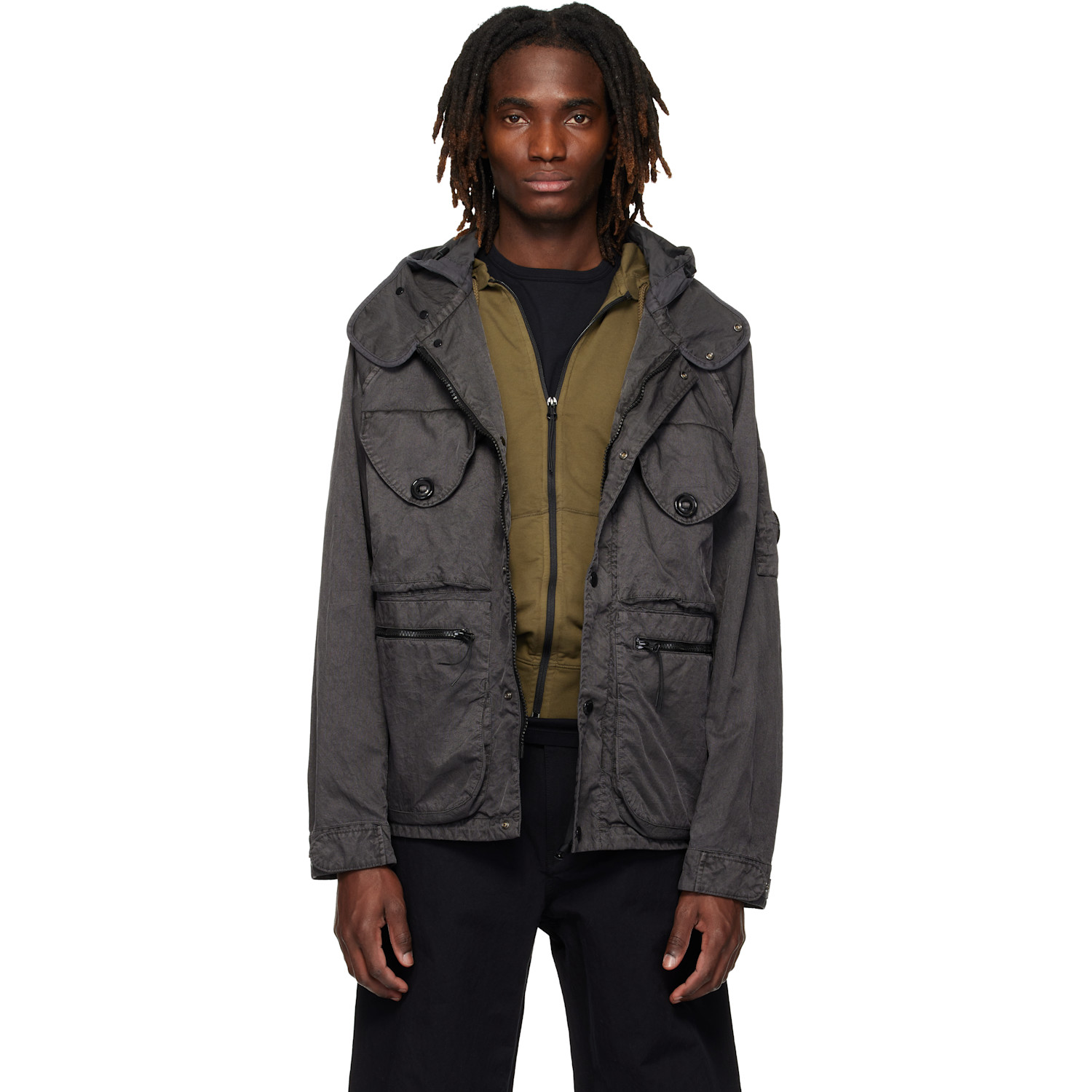 C.P. Company ribbed-knit panel quilted hooded jacket | Smart Closet