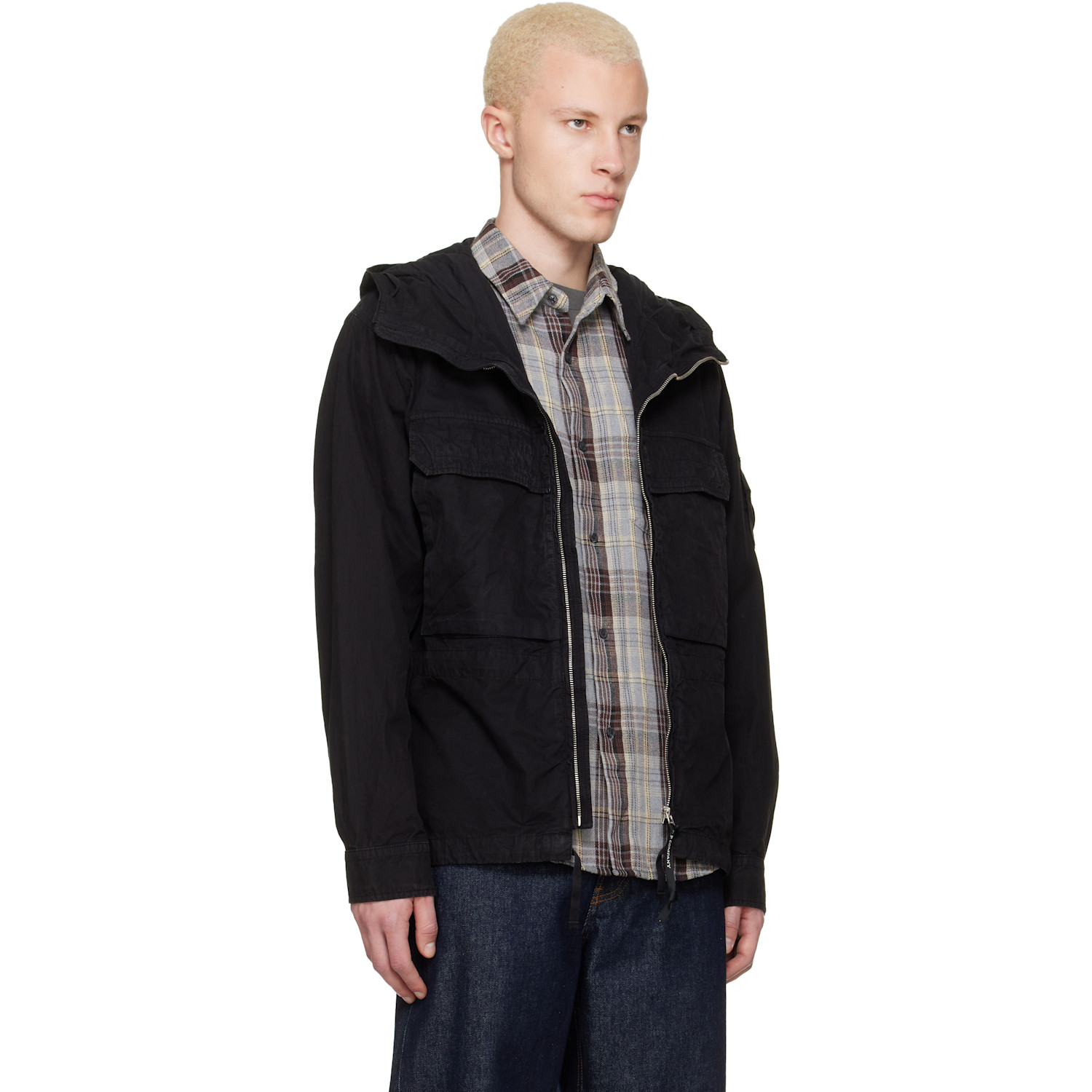  C.p. Company Black Micro-reps Hooded Lens Overshirt 