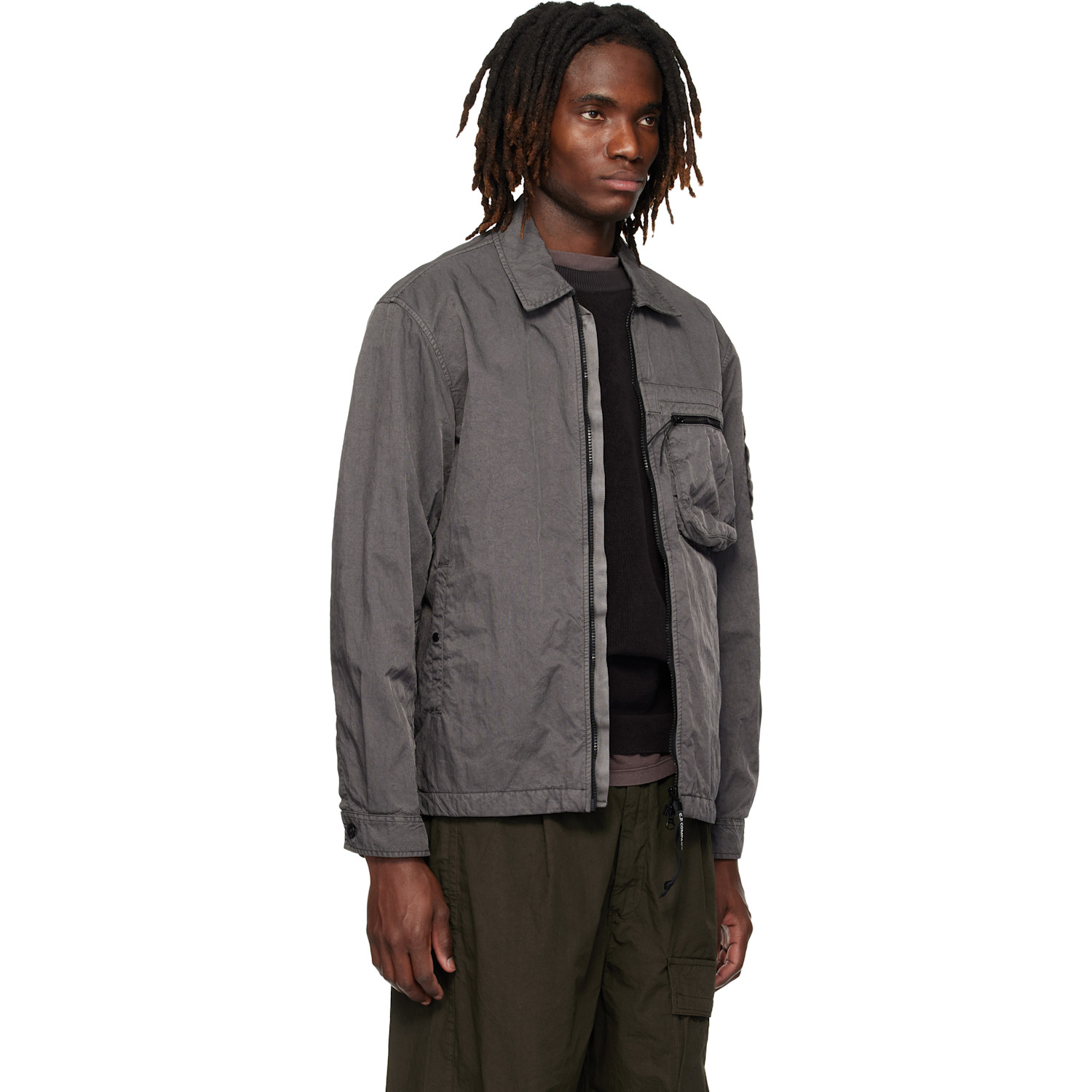  C.p. Company Gray Panama-r Zipped Lens Overshirt 