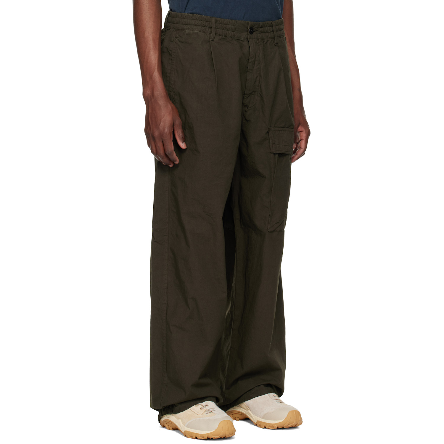 C.p. Company Khaki Micro-reps Boxy Leg Pocket Lens Cargo Pants 