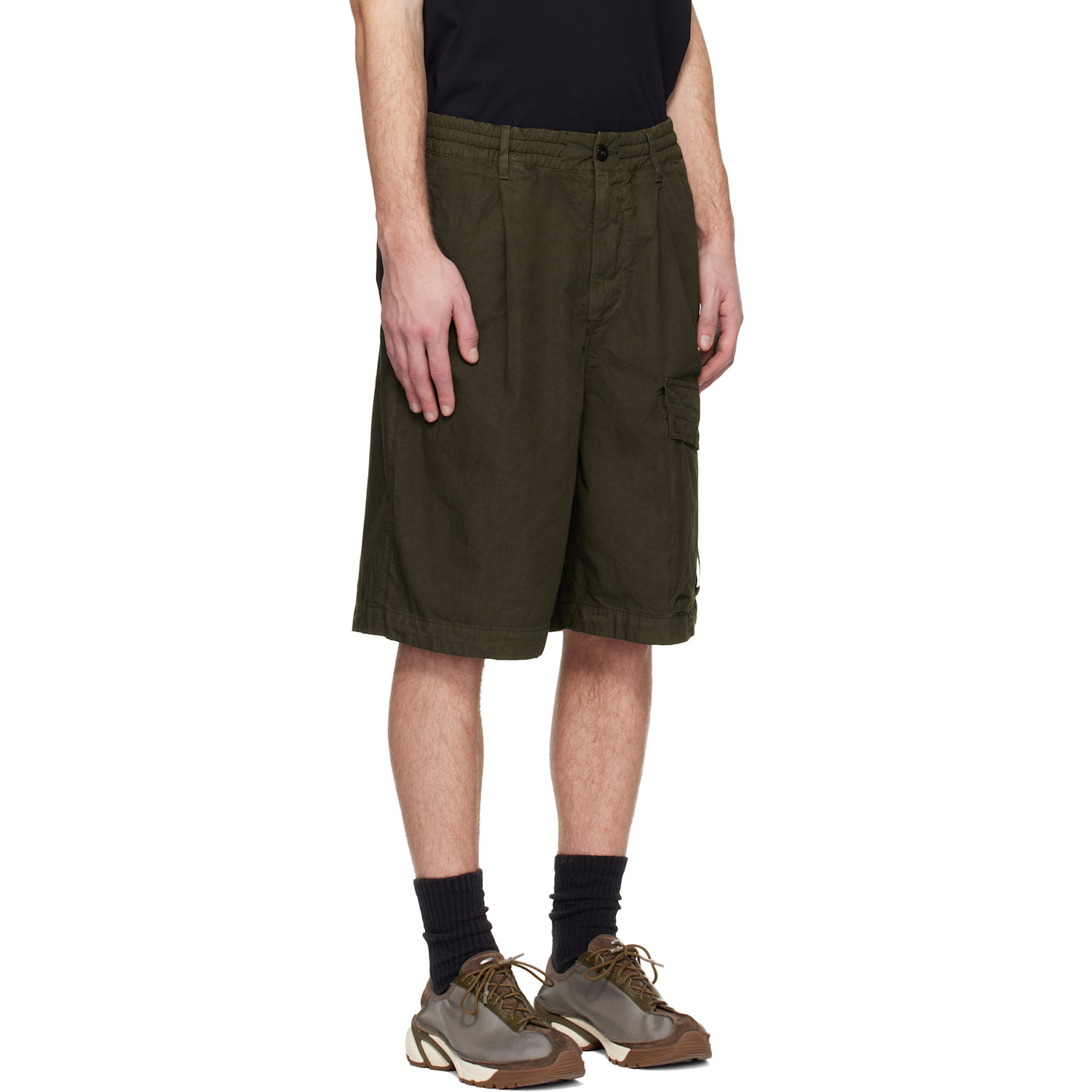  C.p. Company Khaki Micro-reps Boxy Lens Shorts 