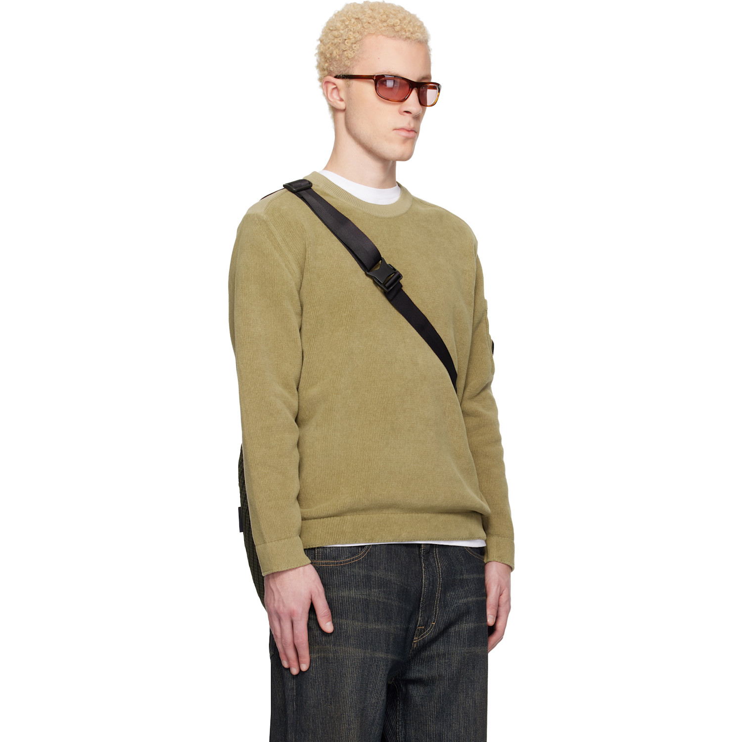  C.p. Company Beige Cotton Chenille Crewneck Lens Sweater 