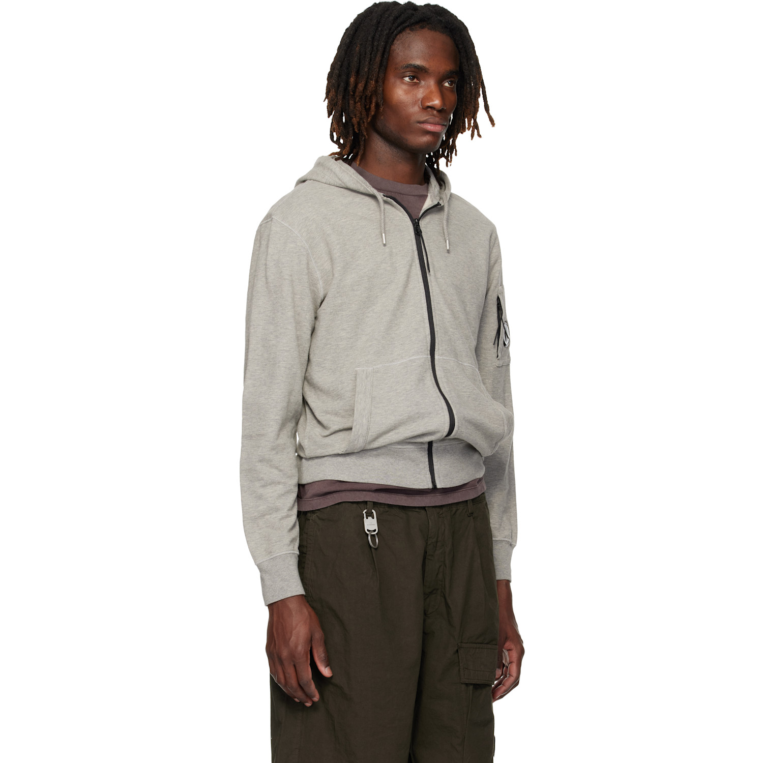  C.p. Company Gray Light Fleece Zip Lens Hoodie 