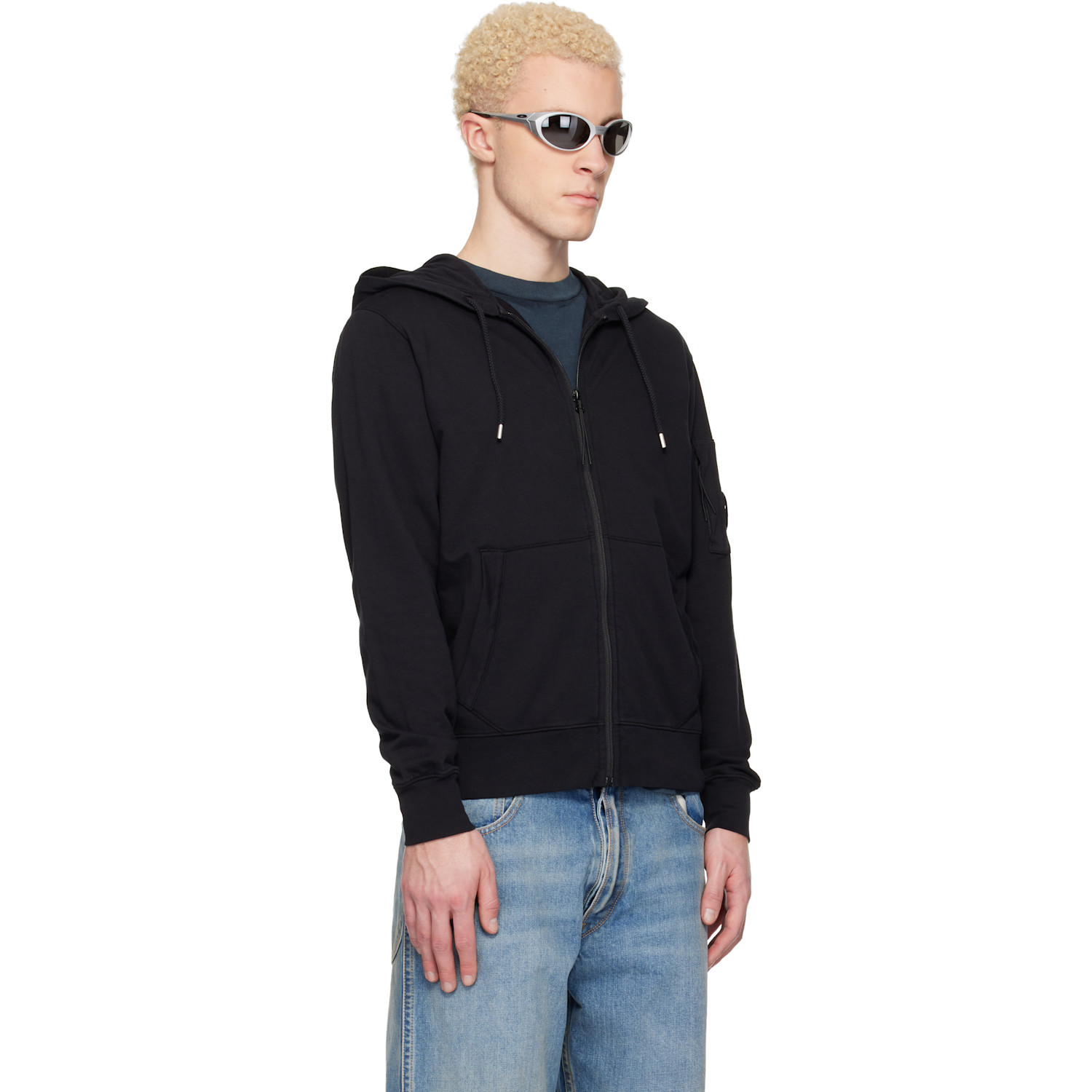  C.p. Company Black Light Fleece Zip Lens Hoodie 