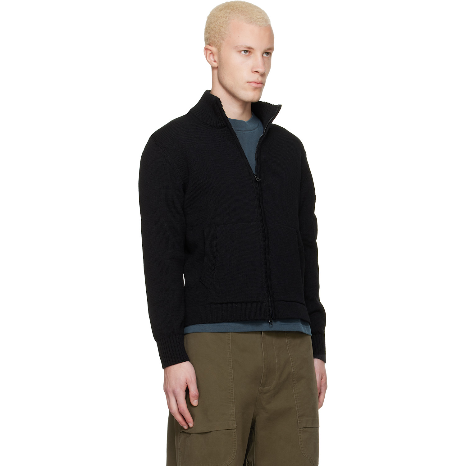  C.p. Company Black Compact Cotton Zipped Cardigan Sweater 