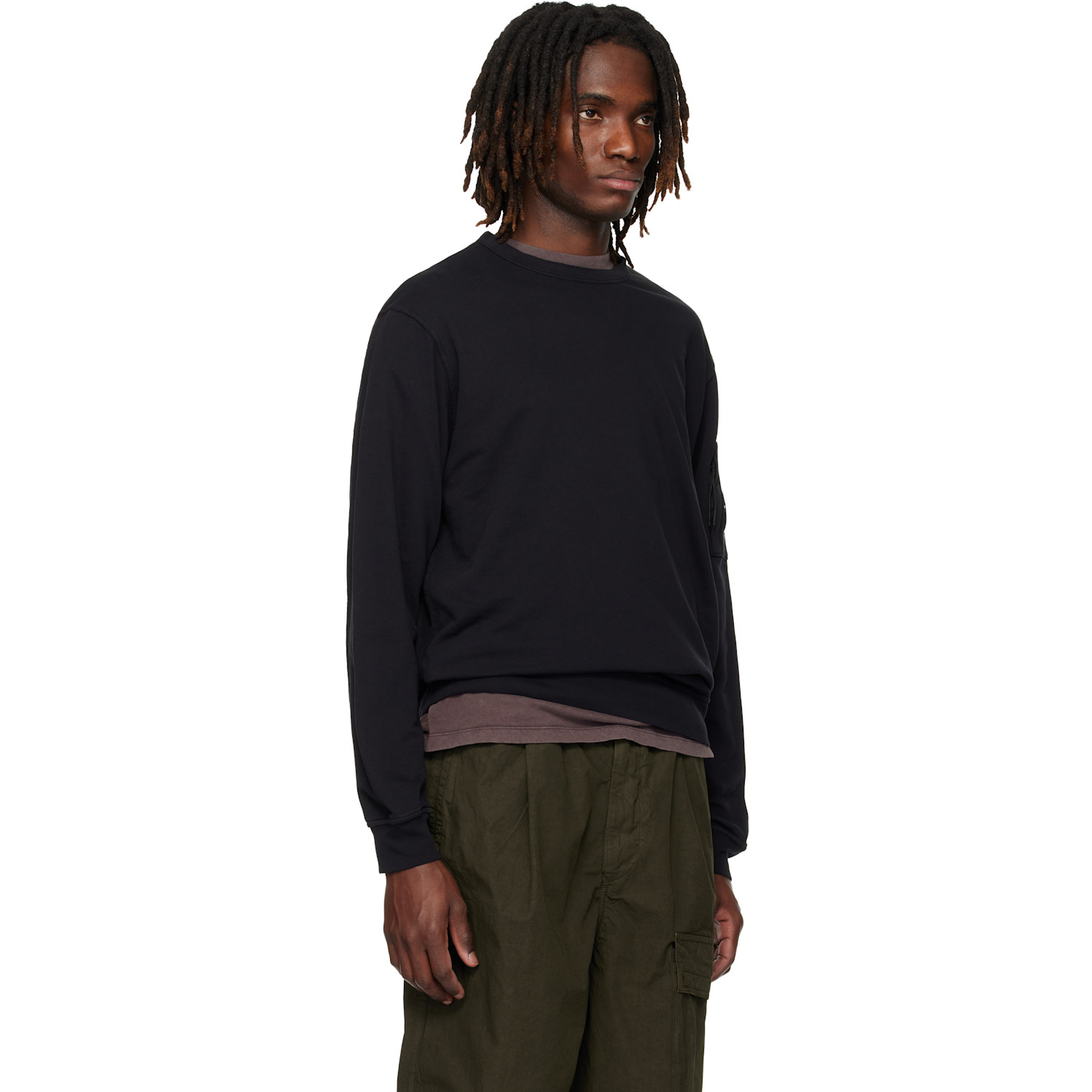  C.p. Company Black Light Fleece Crewneck Sweatshirt 