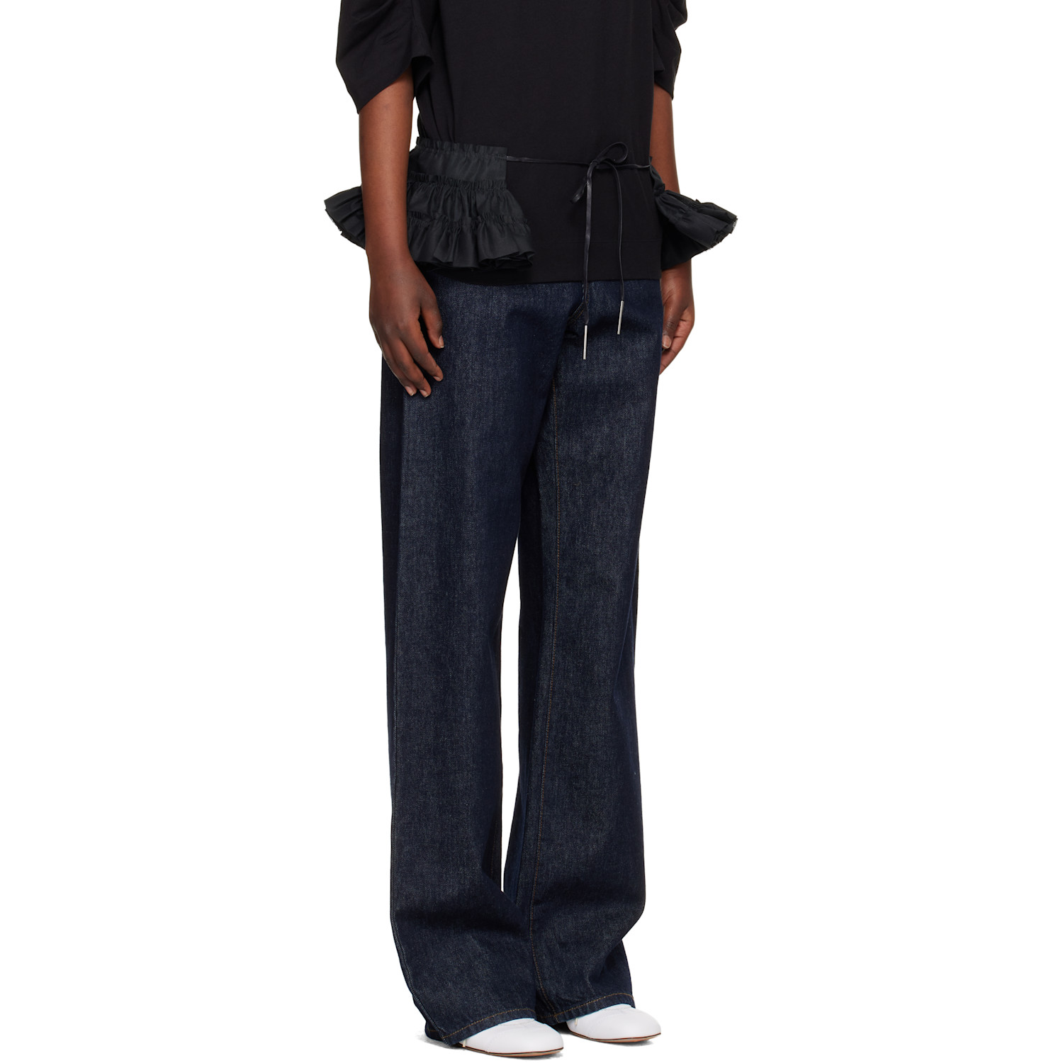  Dries Van Noten Black Ruffled Cotton Waist Belt 