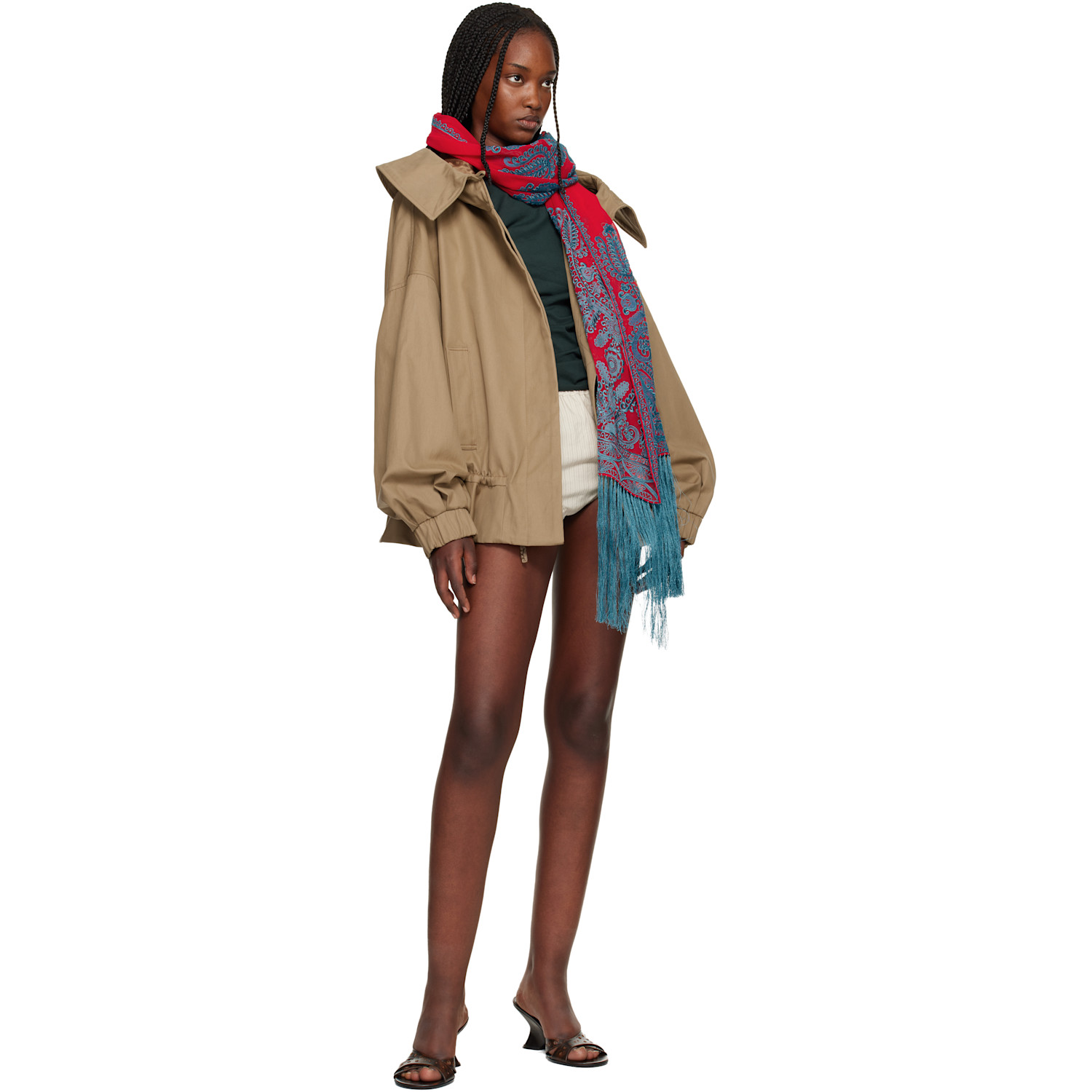  Dries Van Noten Red & Blue Embroidered Scarf 