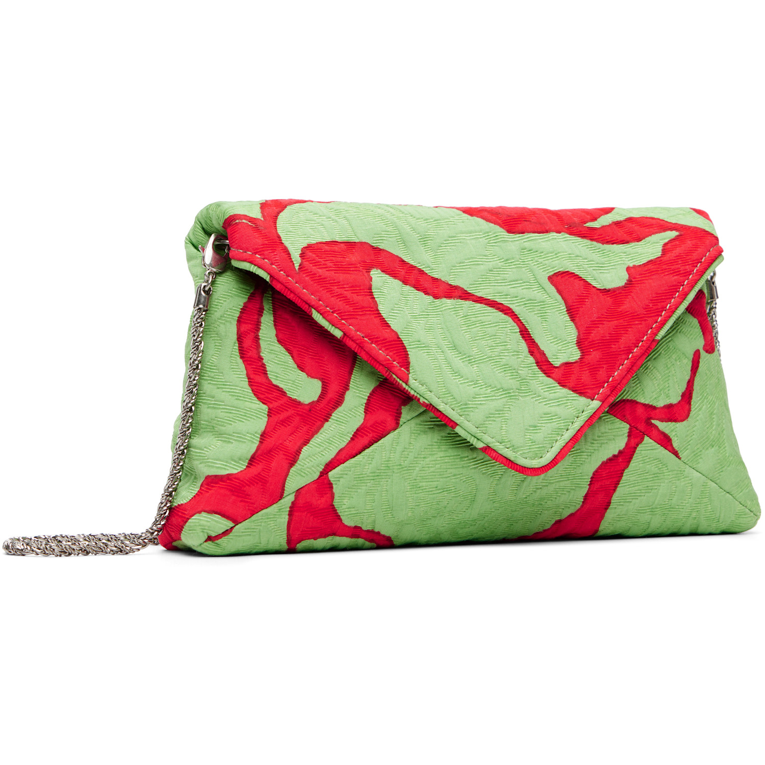  Dries Van Noten Green & Red Envelope Large Floral Clutch 