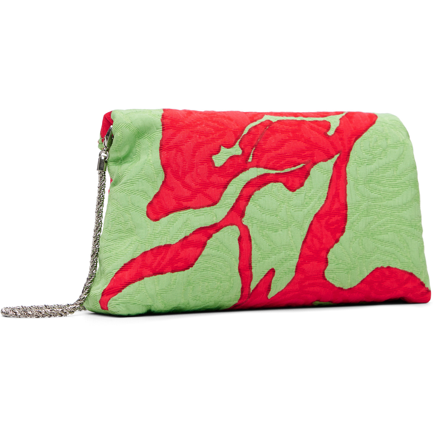  Dries Van Noten Green & Red Envelope Large Floral Clutch 