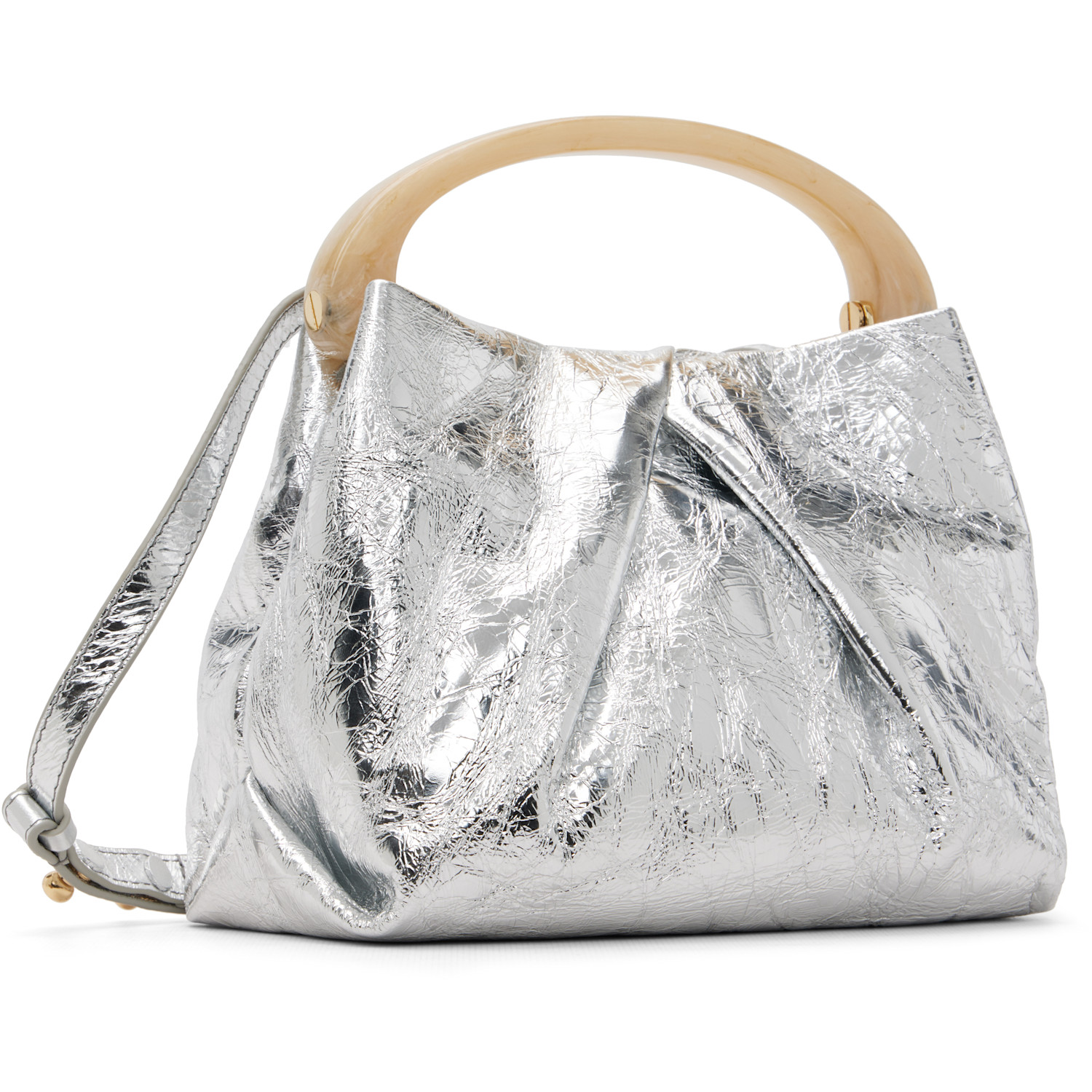  Dries Van Noten Silver Small Pleated Leather Bag 