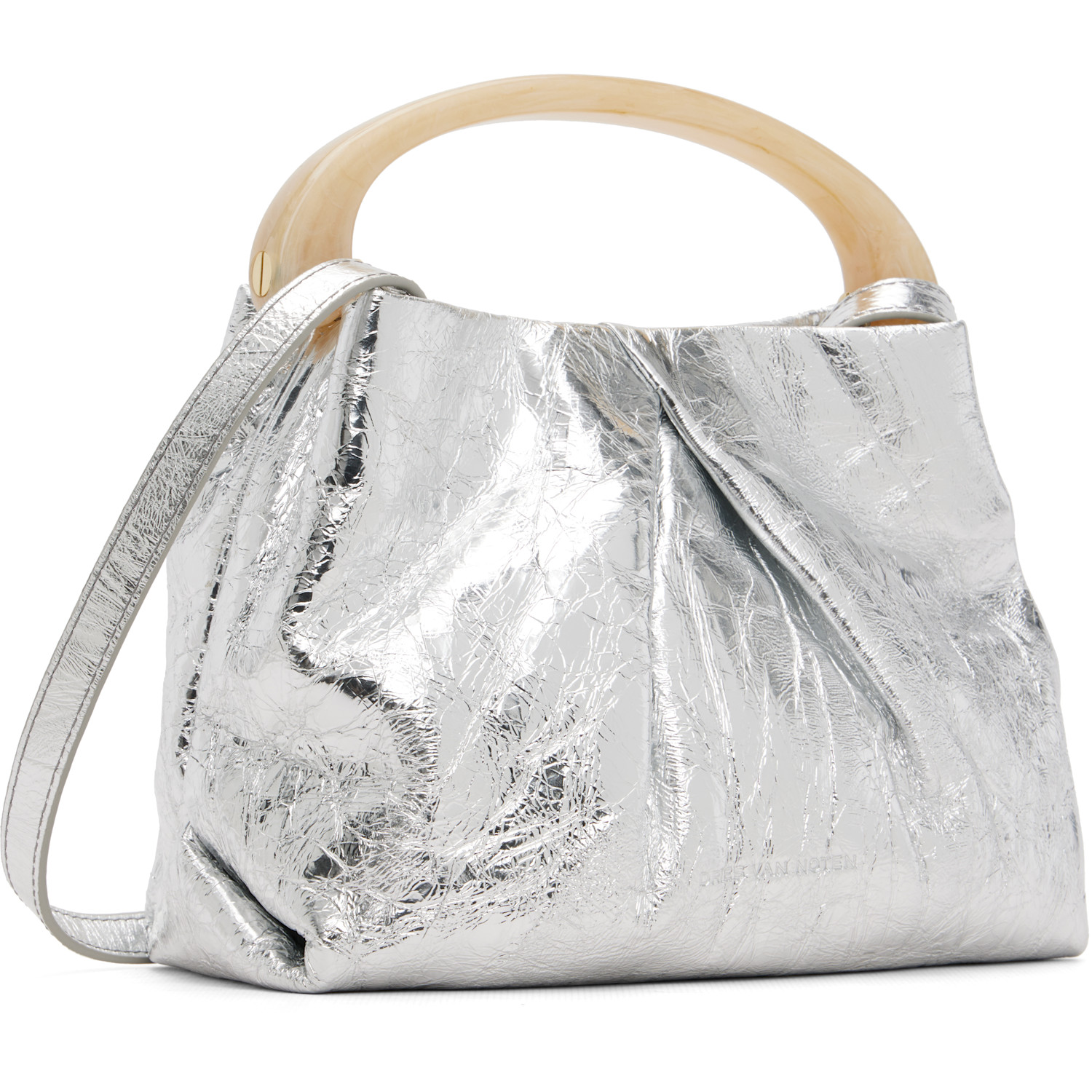  Dries Van Noten Silver Small Pleated Leather Bag 