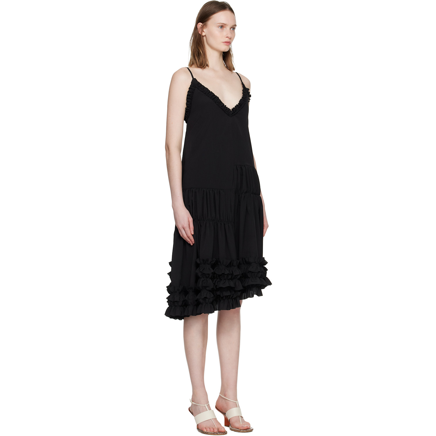  Dries Van Noten Black Asymmetrical Ruffle Minidress 