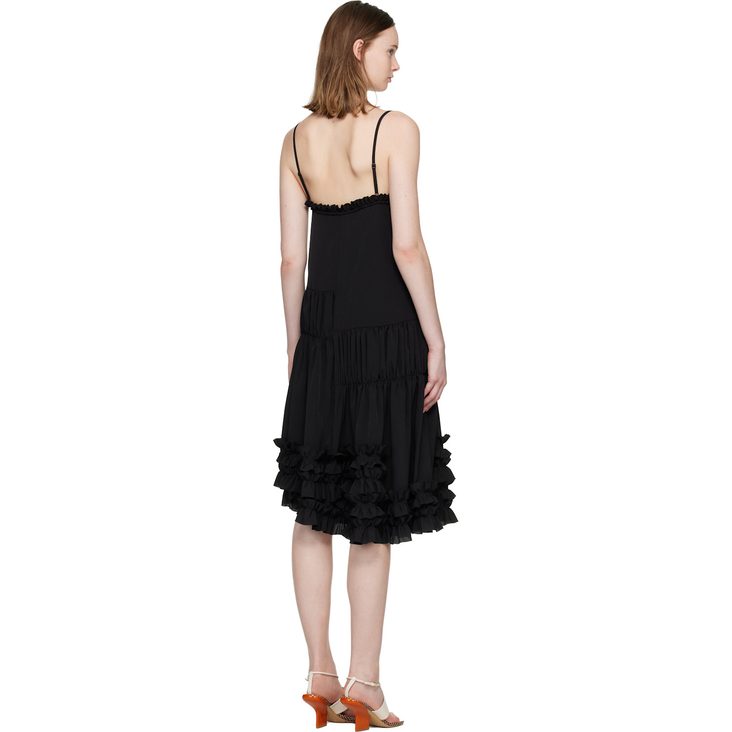  Dries Van Noten Black Asymmetrical Ruffle Minidress 