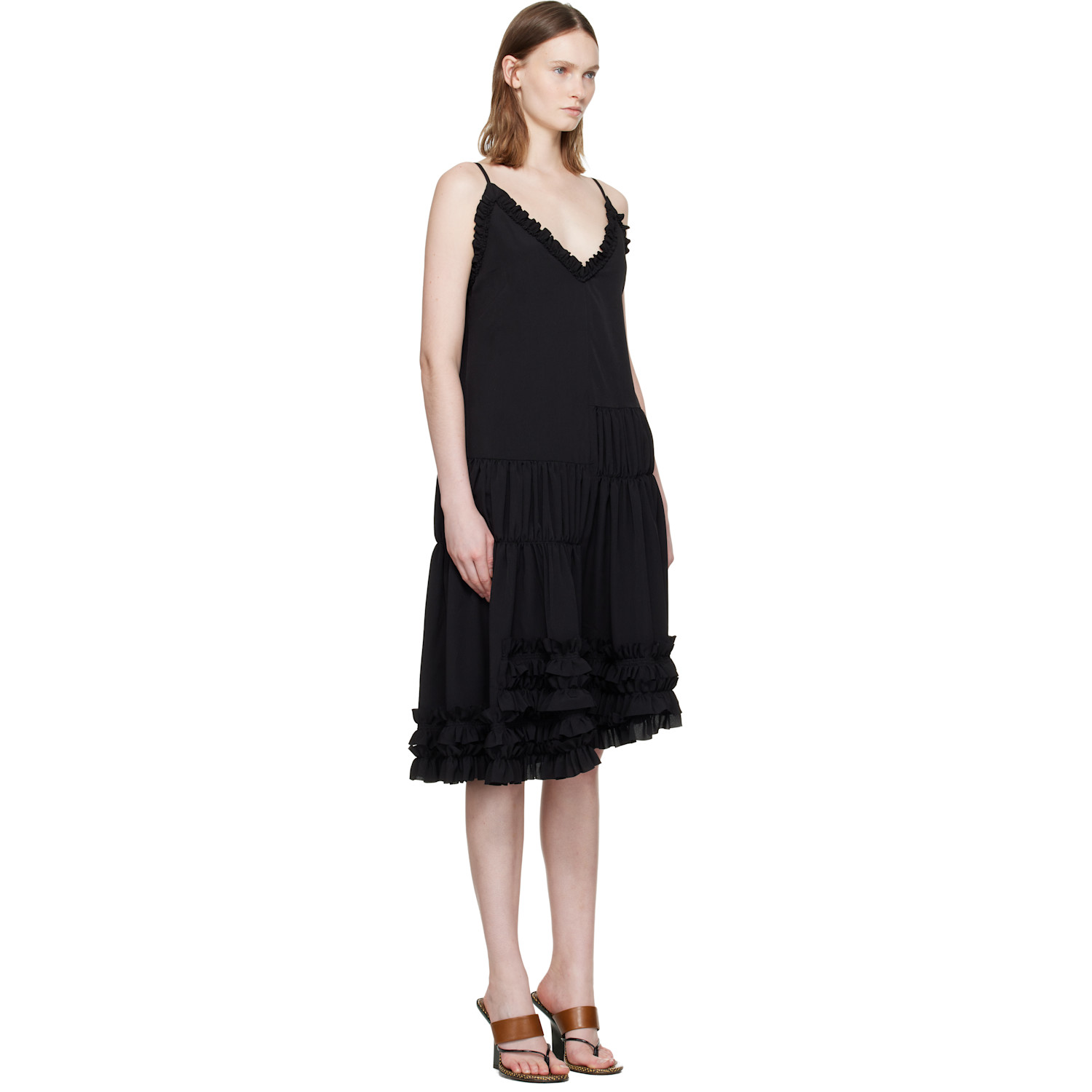 Dries Van Noten Black Ruffled Midi Dress 