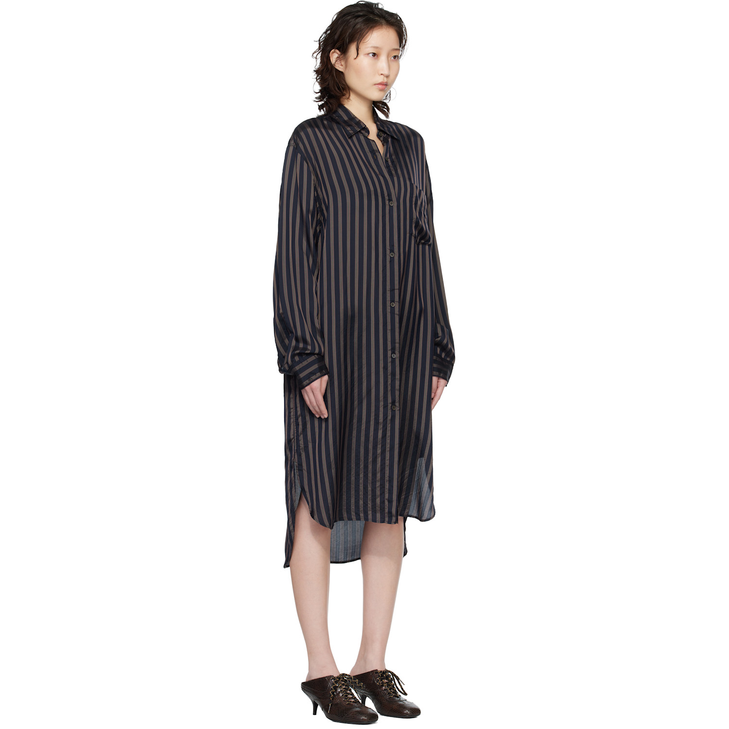  Dries Van Noten Navy Shirt Midi Dress 