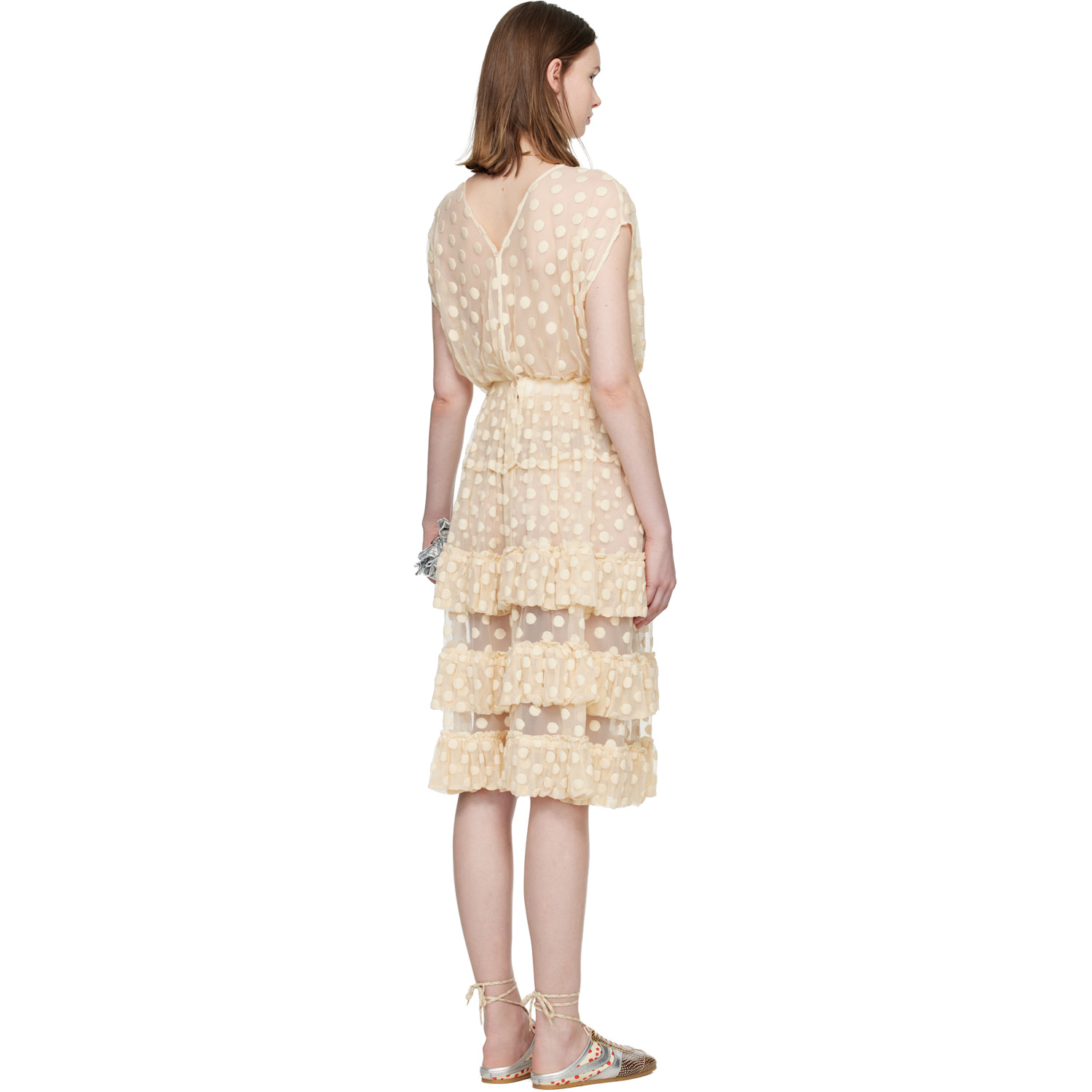  Dries Van Noten Off-white Ruffled Mesh Midi Dress 