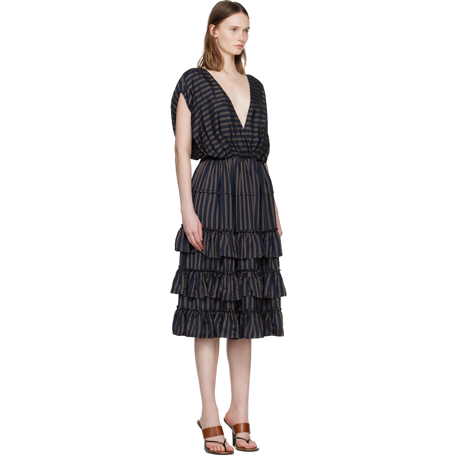  Dries Van Noten Navy Ruffled Midi Dress 