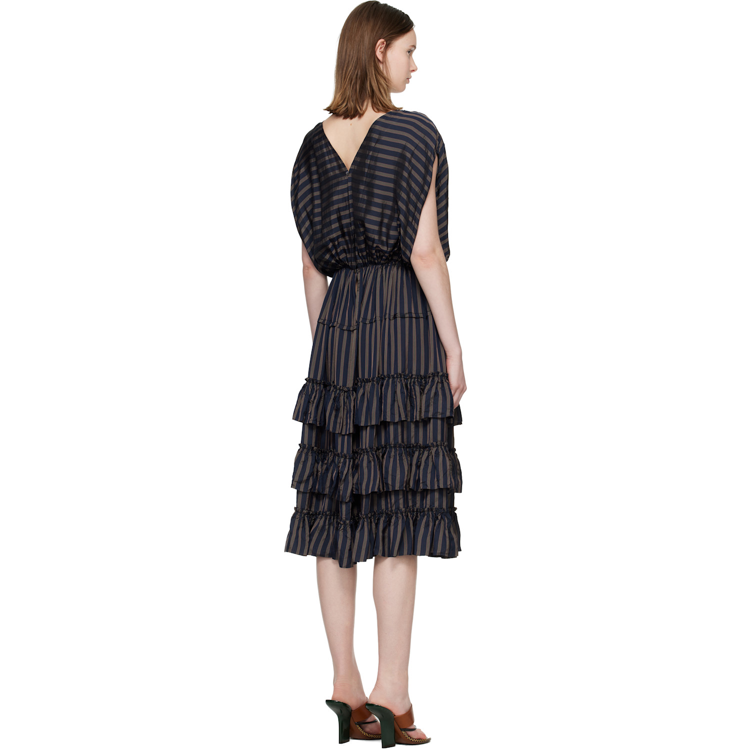  Dries Van Noten Navy Ruffled Midi Dress 