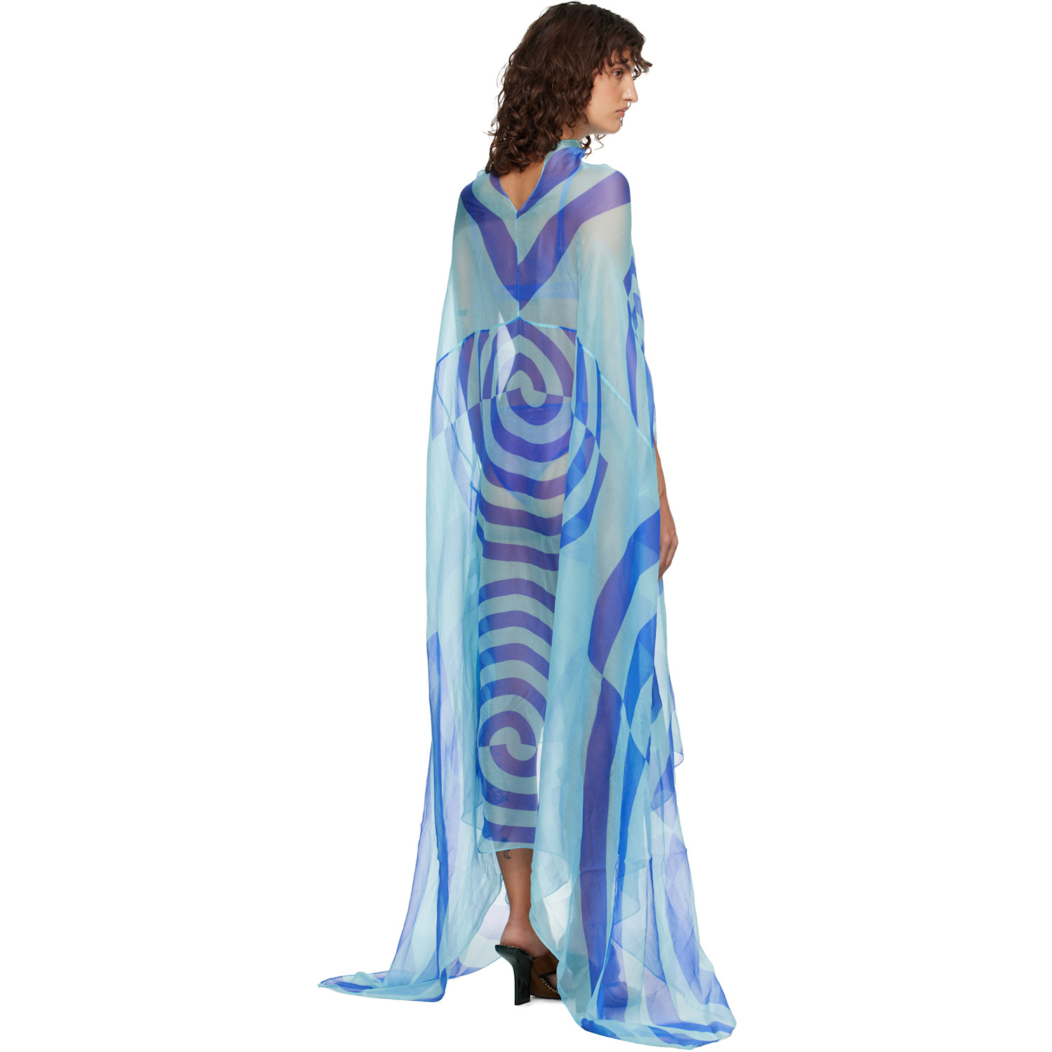  Dries Van Noten Blue Silk Cape Maxi Dress 