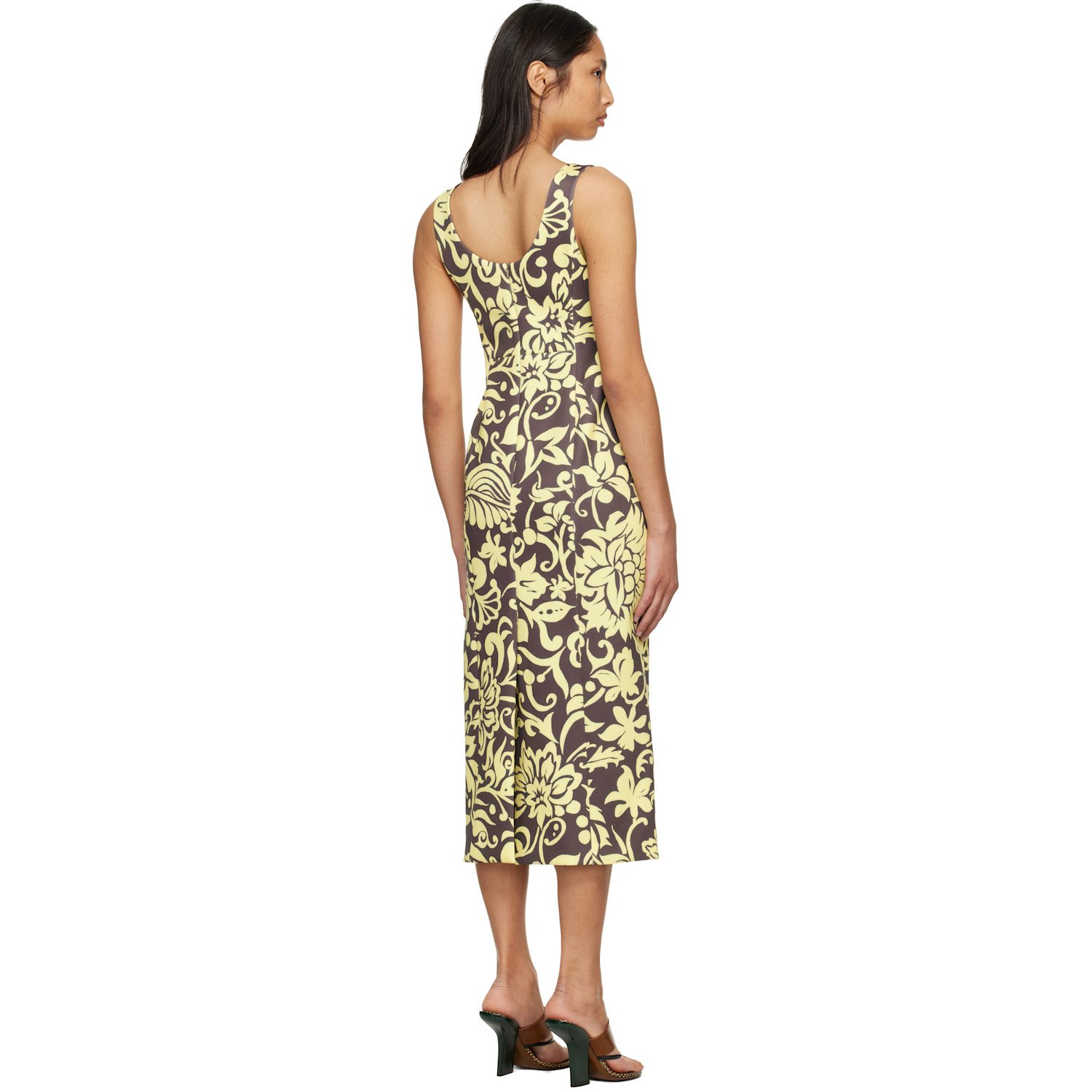  Dries Van Noten Yellow & Taupe Fitted Structured Maxi Dress 