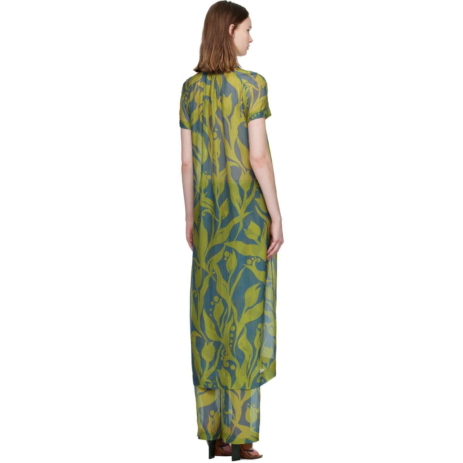  Dries Van Noten Green & Blue Long Shirt Maxi Dress 