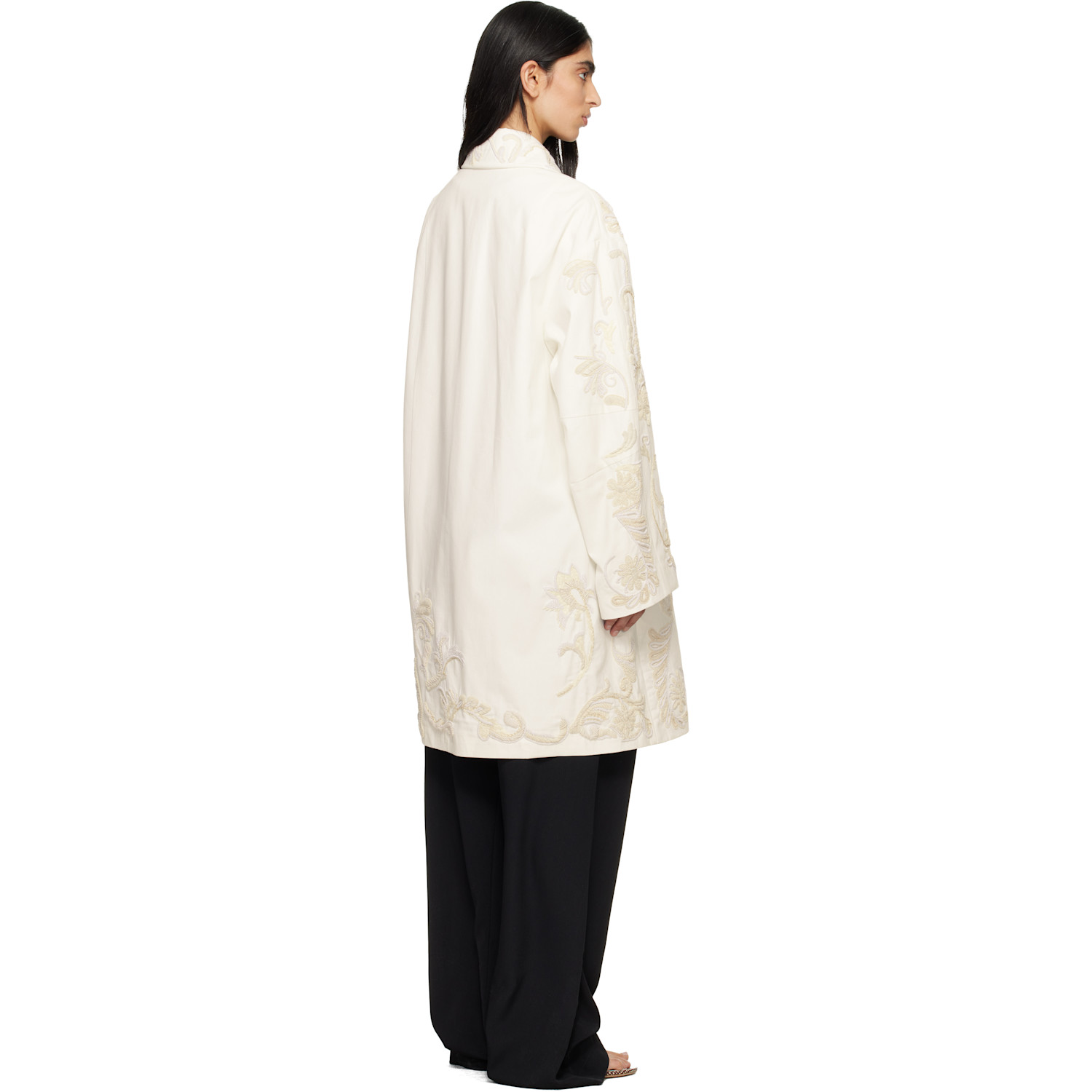  Dries Van Noten Off-white Embroidered A-line Coat 