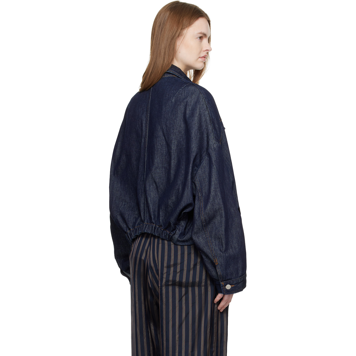  Dries Van Noten Navy Bubble Hem Denim Jacket 