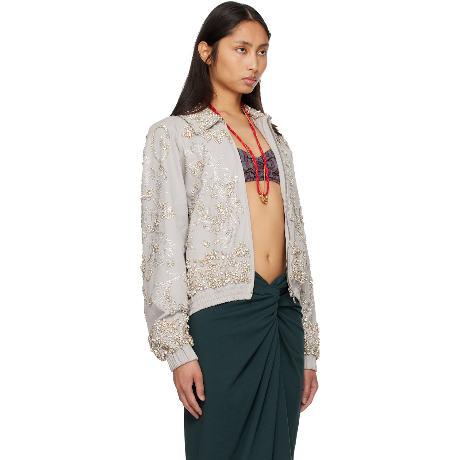  Dries Van Noten Gray Embroidered Cotton Blouson Jacket 