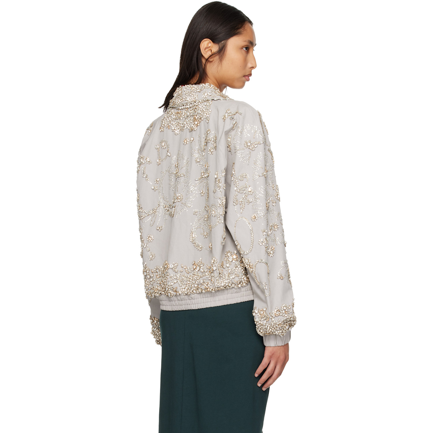  Dries Van Noten Gray Embroidered Cotton Blouson Jacket 