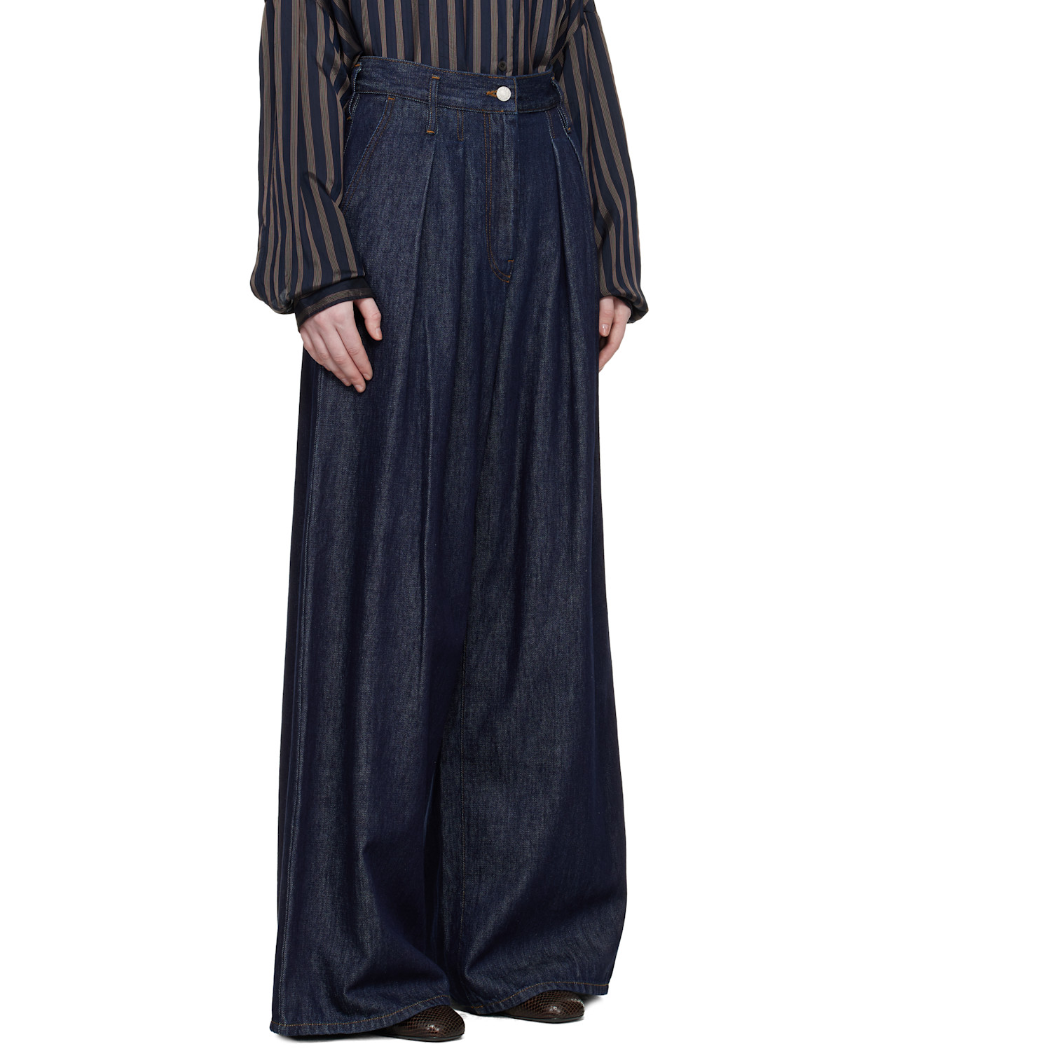  Dries Van Noten Indigo Wide Pleated Jeans 