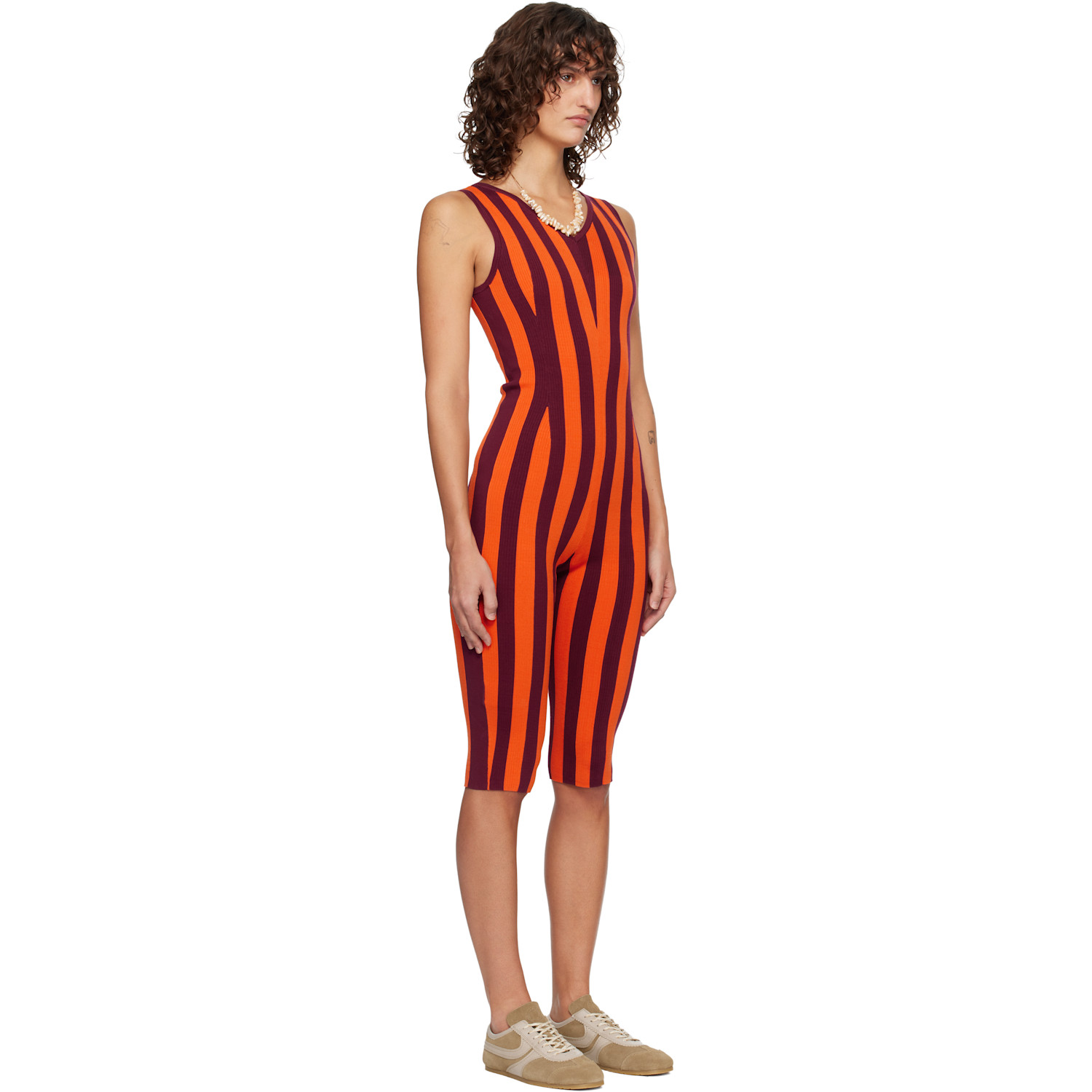  Dries Van Noten Orange & Burgundy Knitted Jumpsuit 