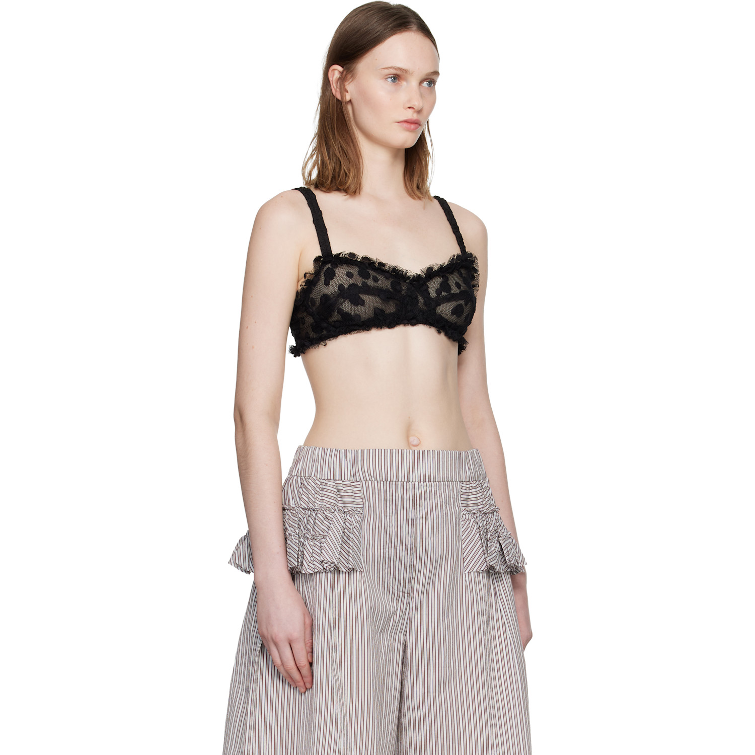  Dries Van Noten Black Polka Dot Mesh Bralette 