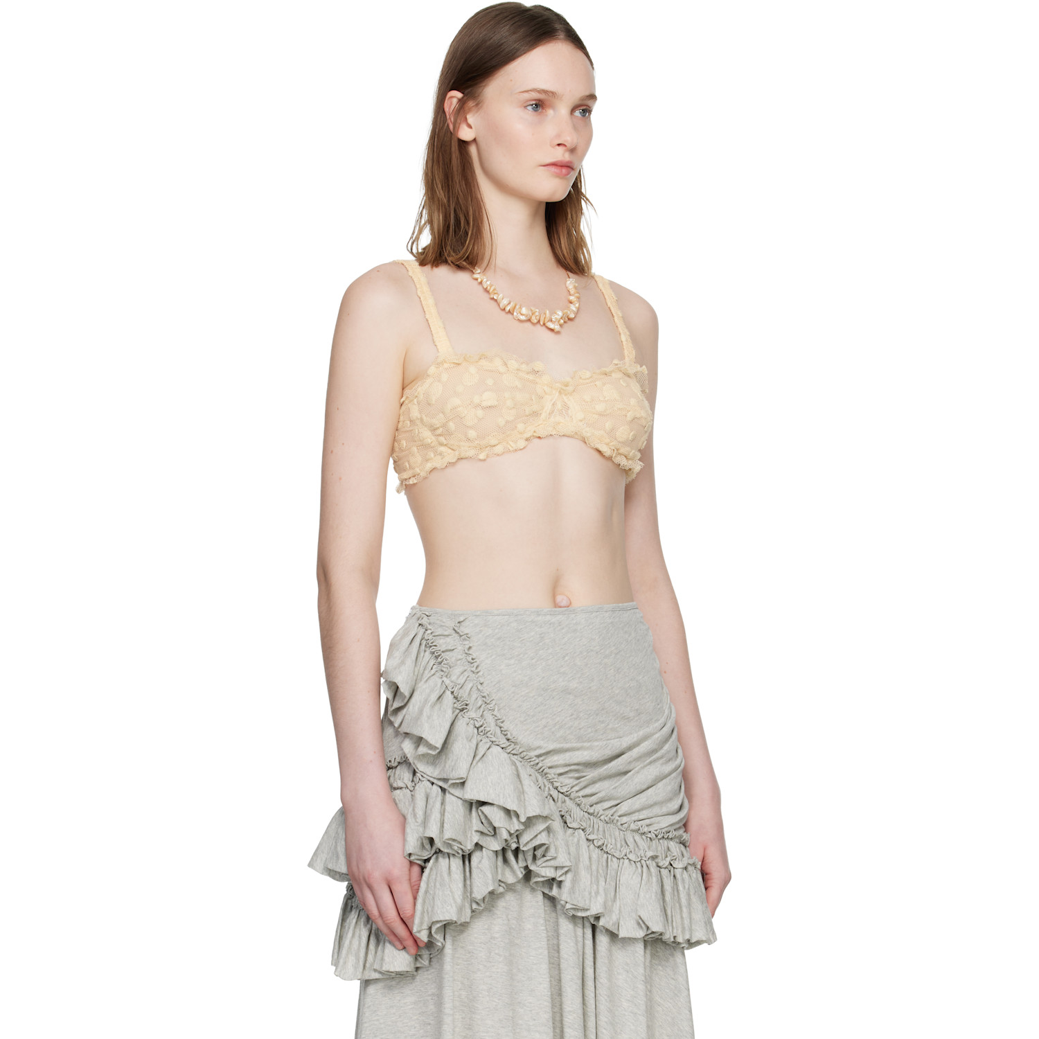  Dries Van Noten Beige Polka Dot Mesh Bralette 
