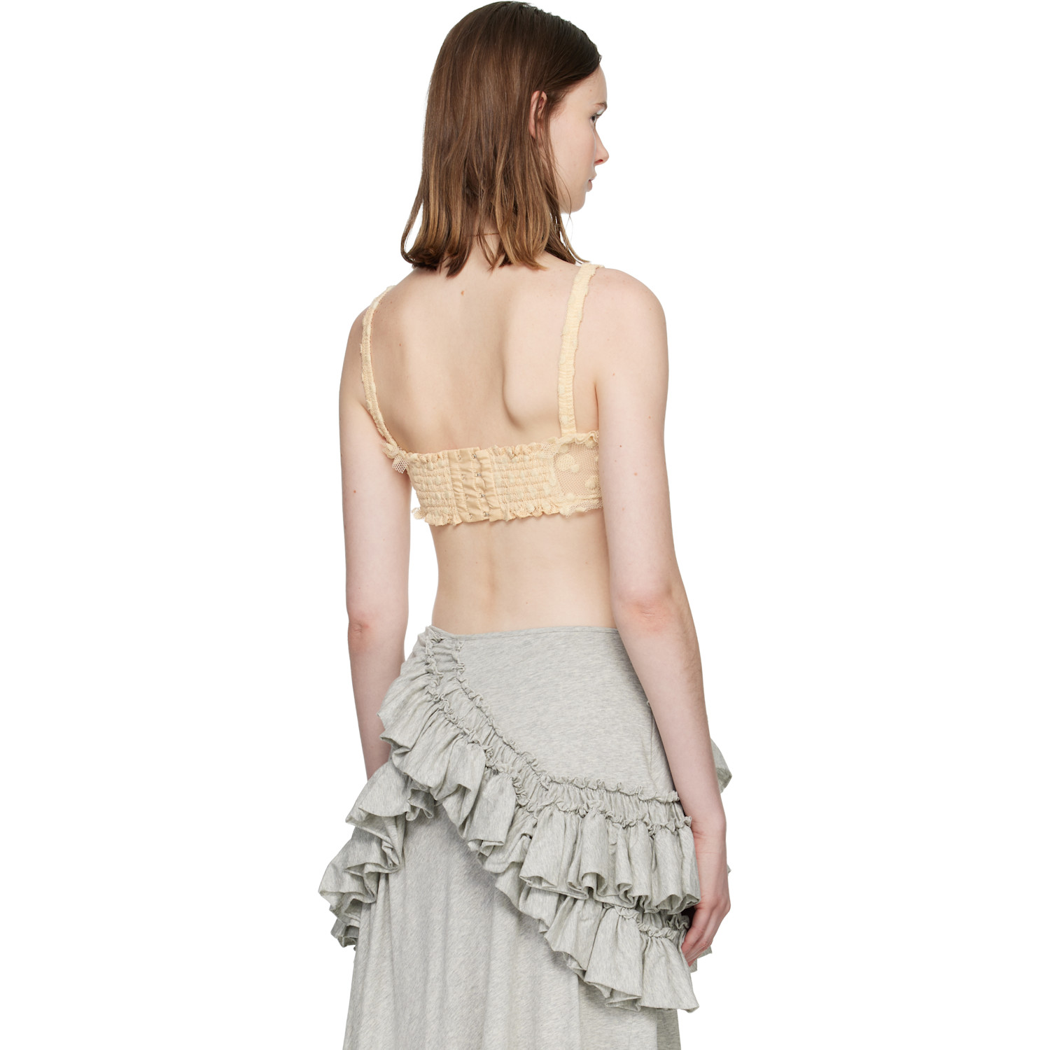  Dries Van Noten Beige Polka Dot Mesh Bralette 