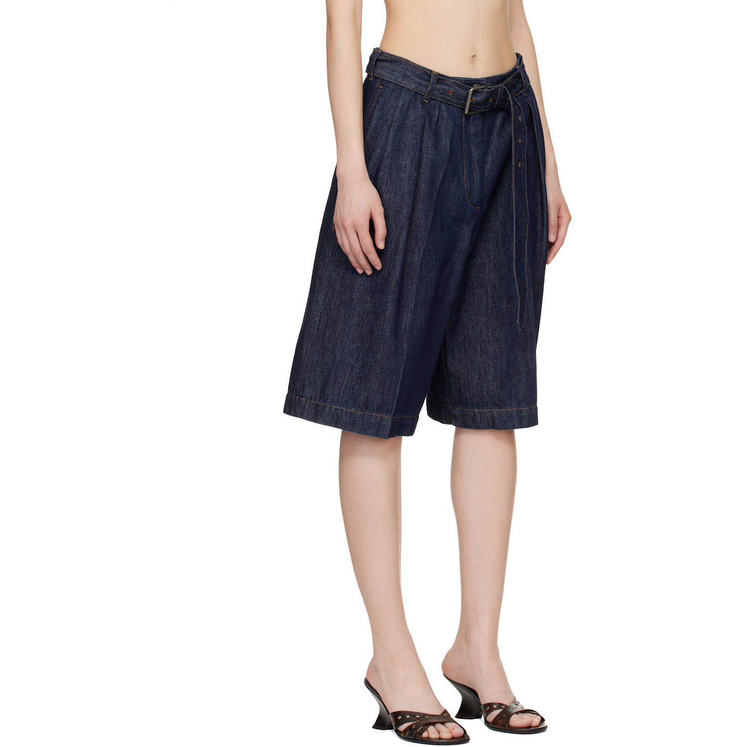  Dries Van Noten Blue Belted Denim Shorts 
