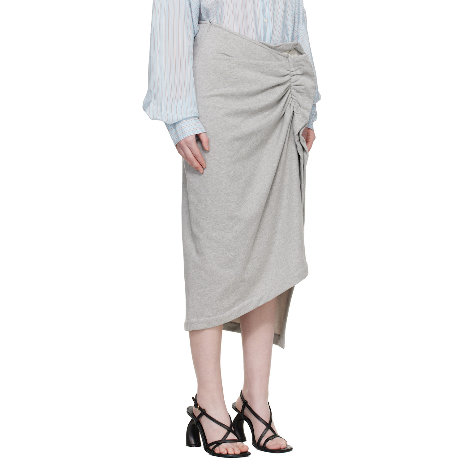  Dries Van Noten Gray Ruffled Cotton Midi Skirt 