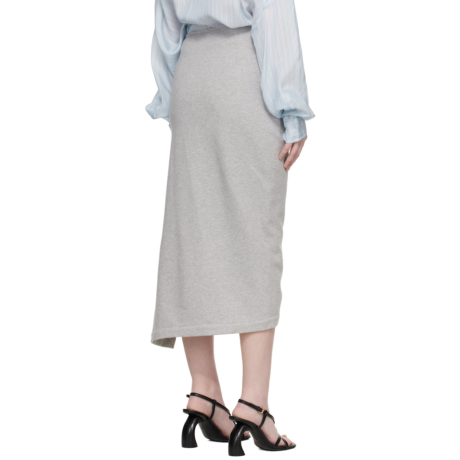  Dries Van Noten Gray Ruffled Cotton Midi Skirt 